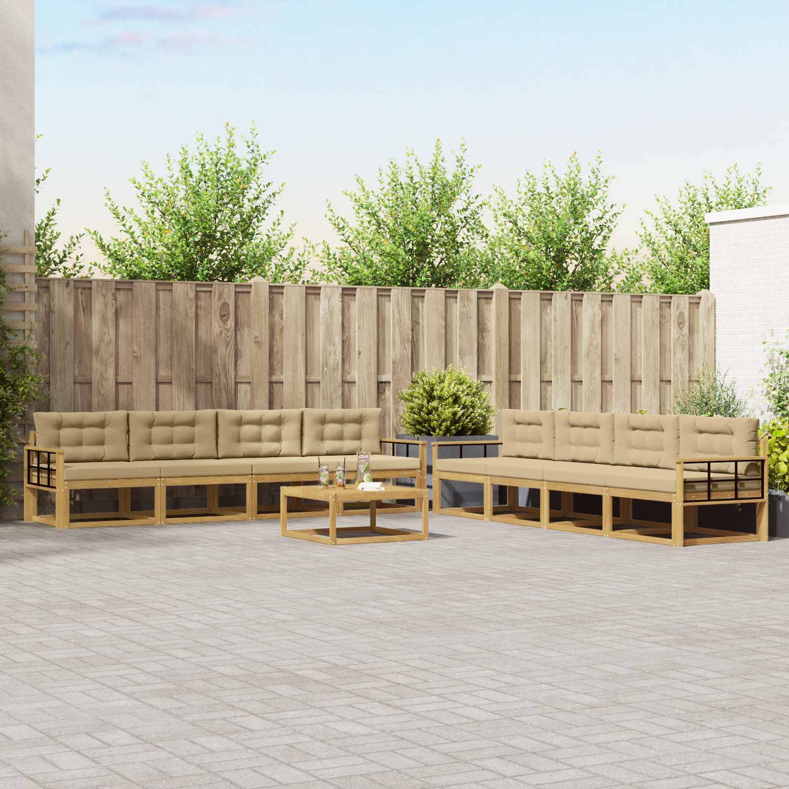 vidaXL Outdoor-Sofagarnitur 9 pcs Weiß und Beige 79 x 79 x 37 cm