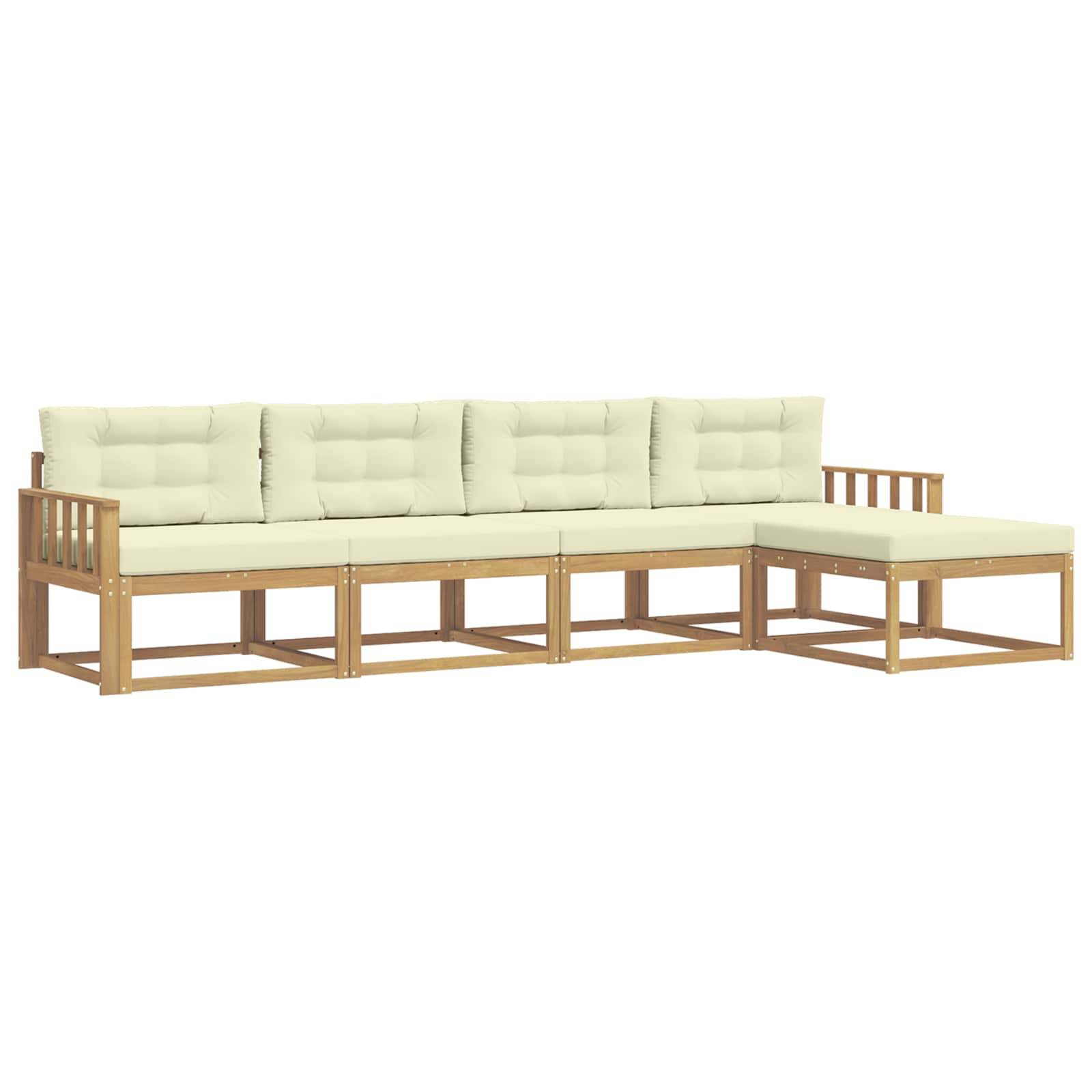 vidaXL Outdoor-Sofagarnitur mit Kissen 4 pcs Weiß und Creme Polyester