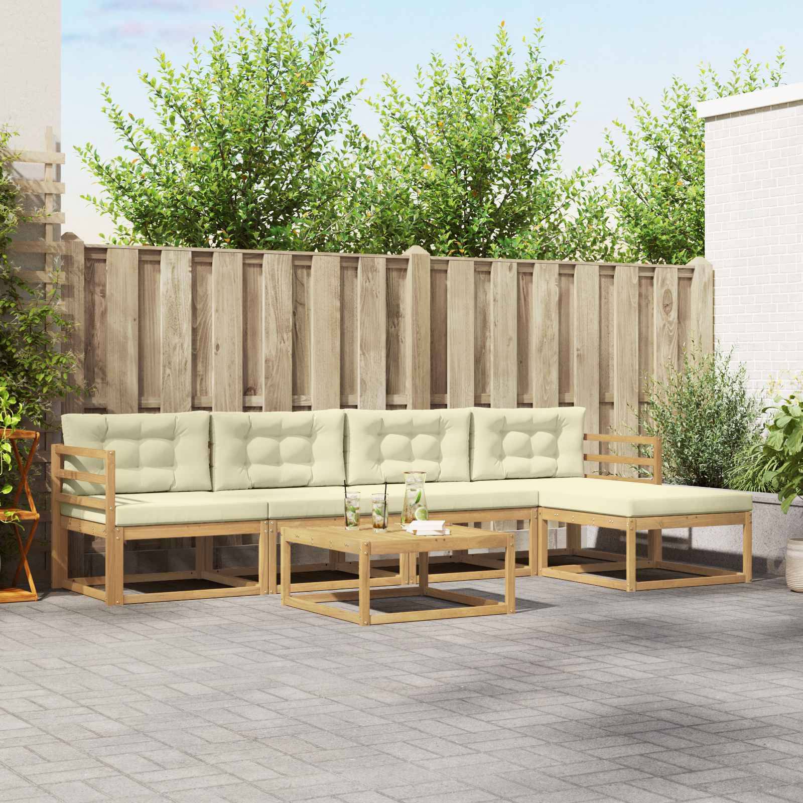vidaXL Outdoor-Sofagarnitur 6 pcs Weiß und Creme 79 x 79 x 37 cm