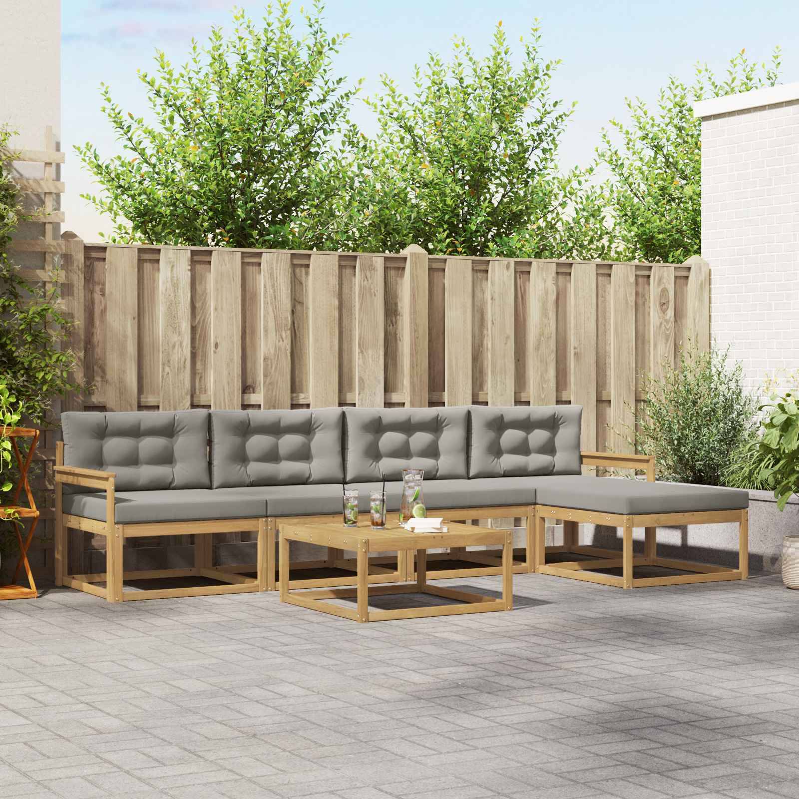 vidaXL Outdoor-Sofagarnitur 6 pcs Weiß und Hellgrau 79 x 79 x 37 cm