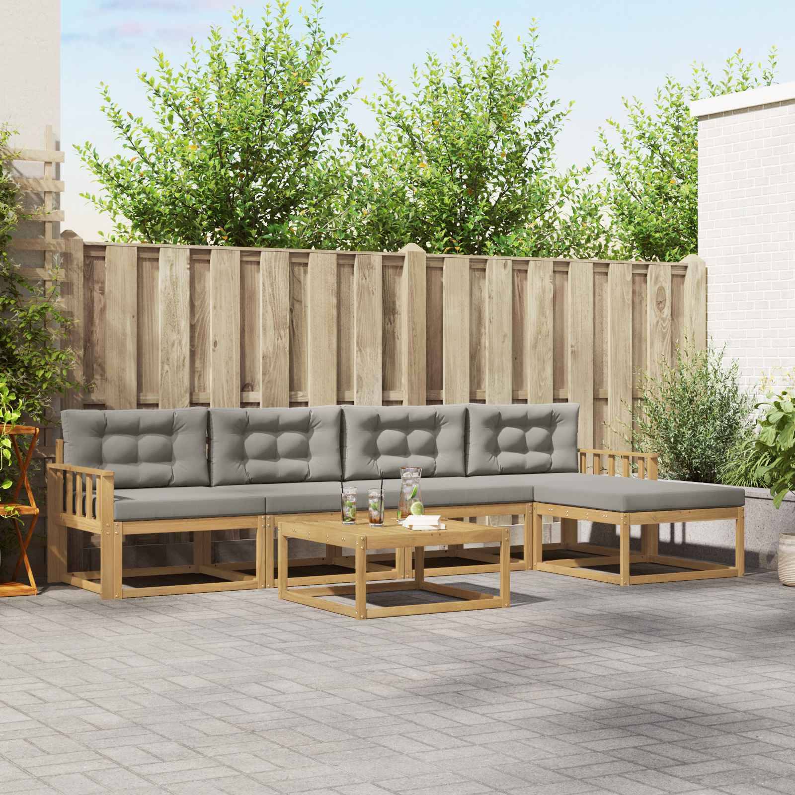 vidaXL Outdoor-Sofagarnitur 6 pcs Weiß und Hellgrau 79 x 79 x 37 cm