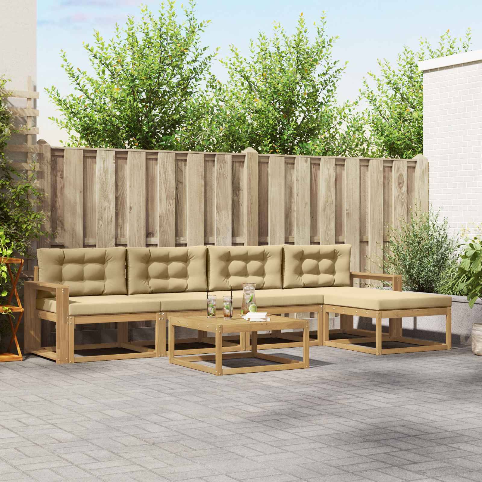 vidaXL Outdoor-Sofagarnitur 6 pcs Weiß und Beige 79 x 79 x 37 cm