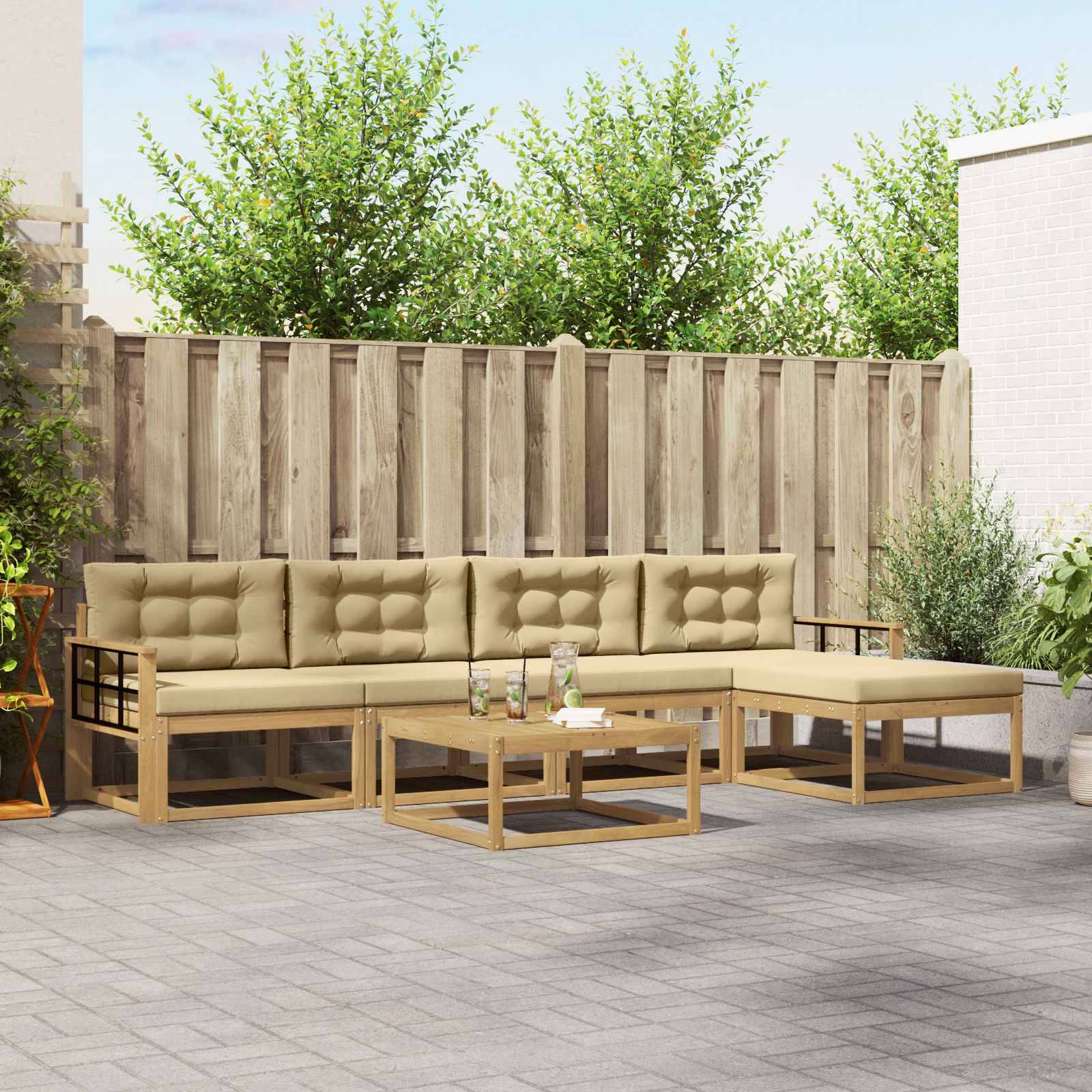 vidaXL Outdoor-Sofagarnitur 6 pcs Weiß und Beige 79 x 79 x 37 cm