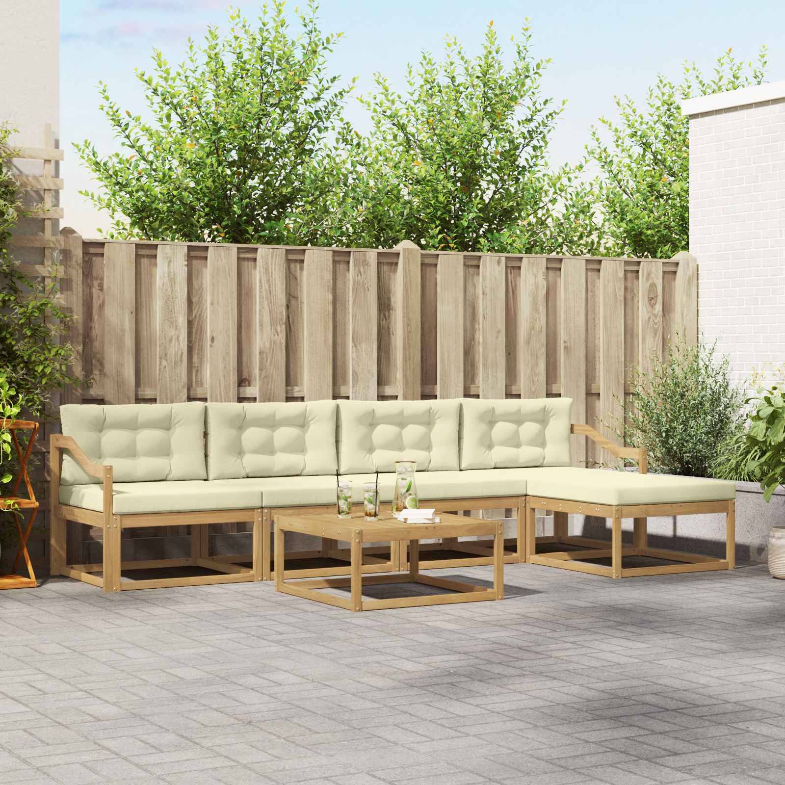 vidaXL Outdoor-Sofagarnitur 6 pcs Weiß und Creme 79 x 79 x 37 cm