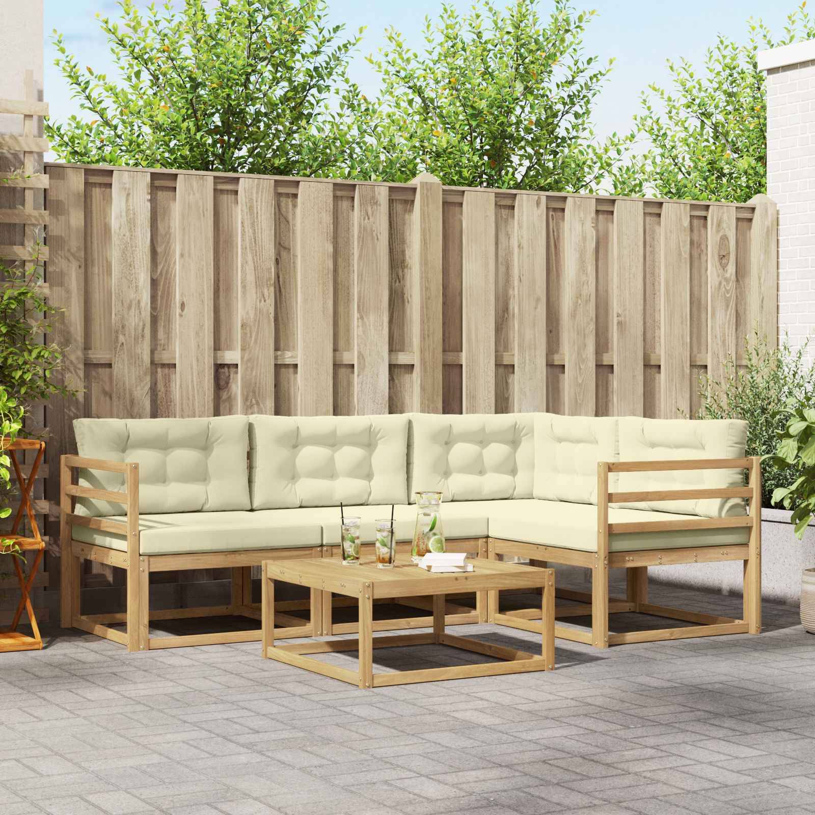 vidaXL Outdoor-Sofagarnitur 5 pcs Weiß und Creme 79 x 79 x 37 cm