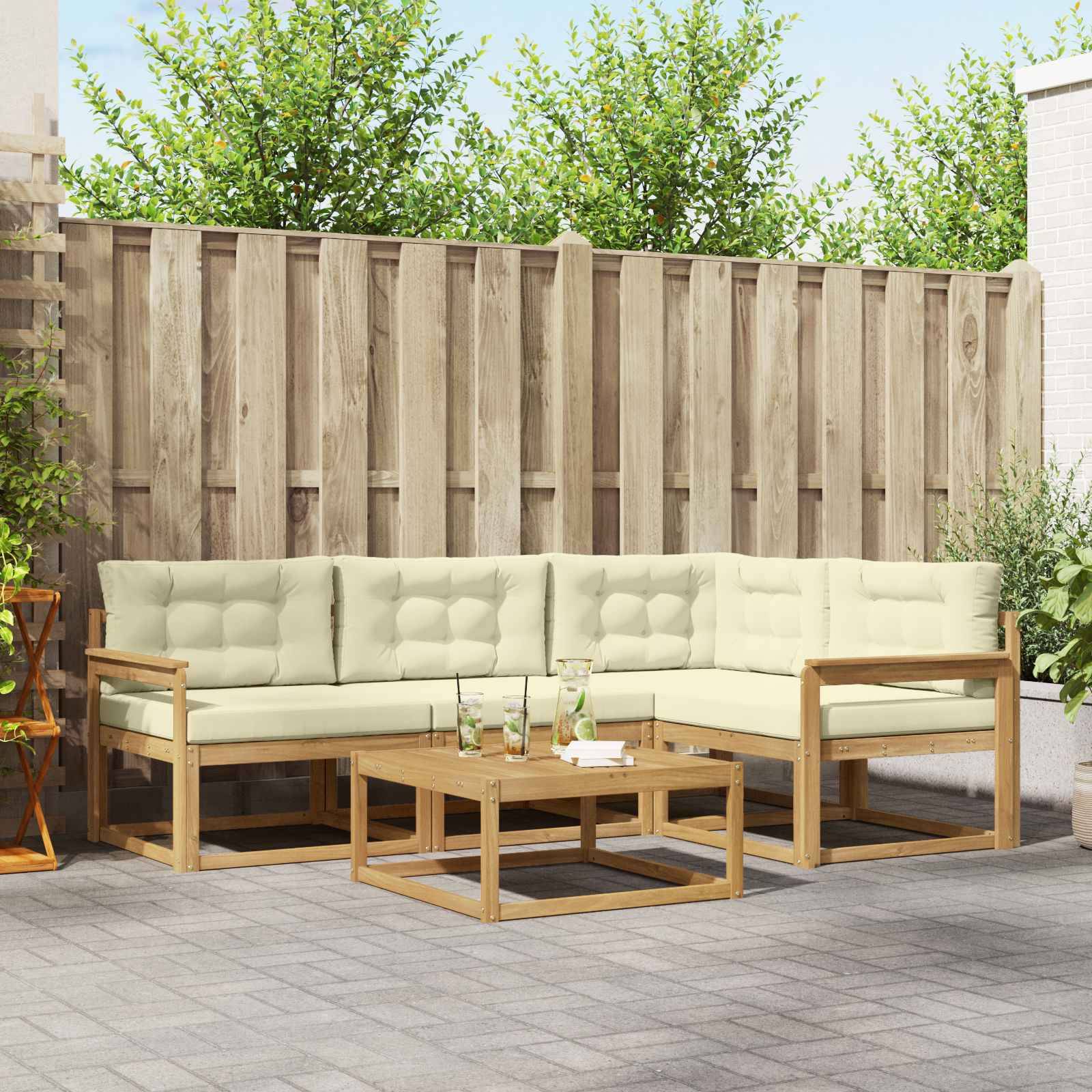 vidaXL Outdoor-Sofagarnitur 5 pcs Weiß und Creme 79 x 79 x 37 cm