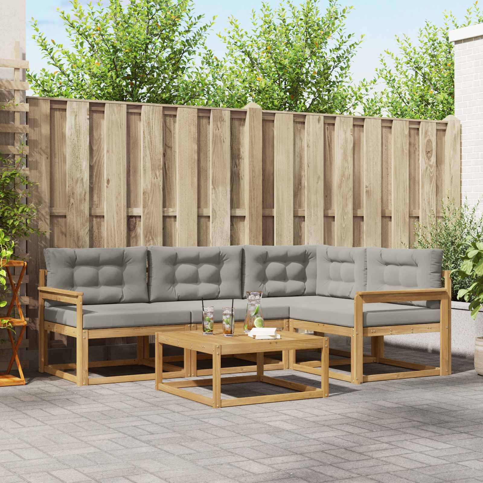 vidaXL Outdoor-Sofagarnitur 5 pcs Weiß und Hellgrau 79 x 79 x 37 cm