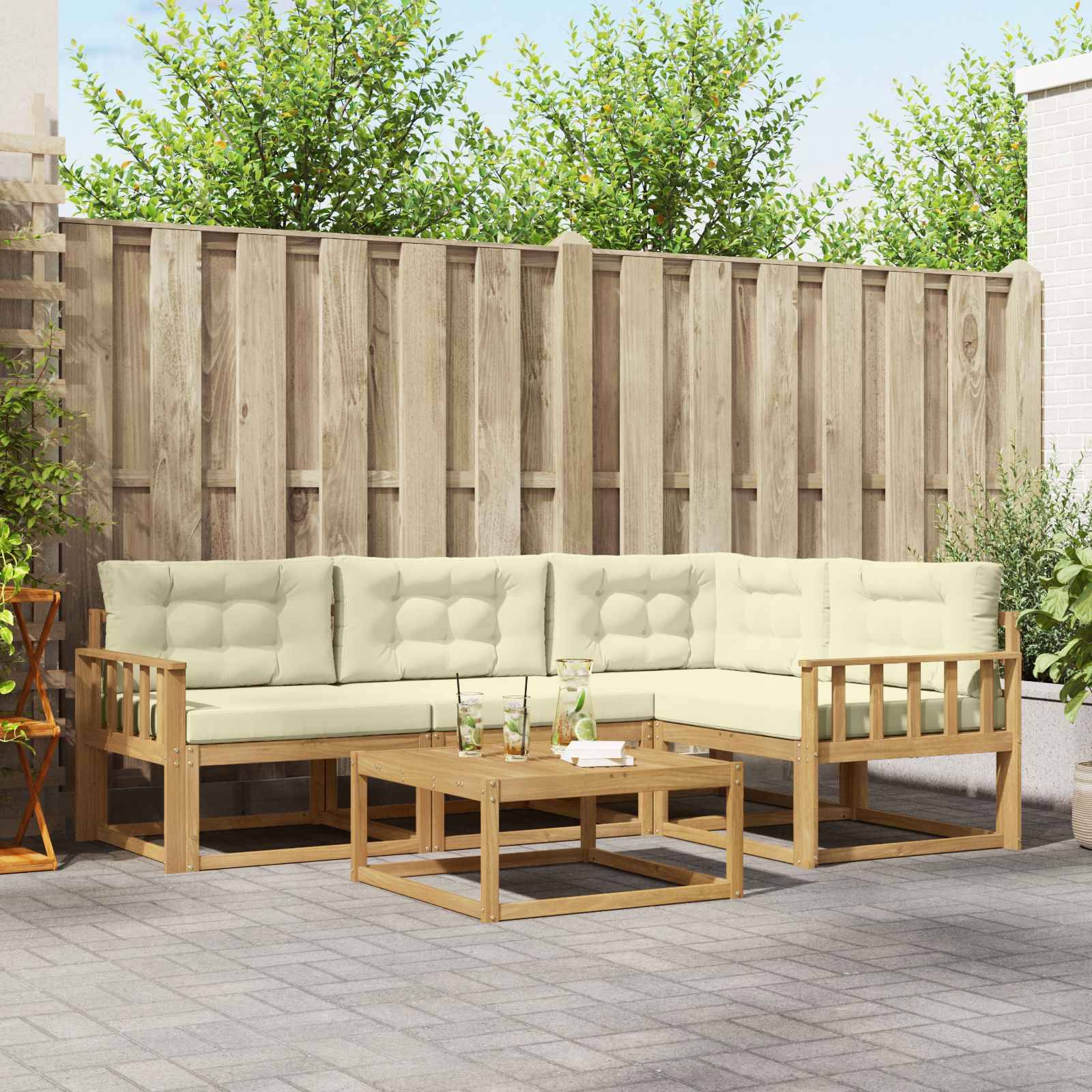vidaXL Outdoor-Sofagarnitur 5 pcs Weiß und Creme 79 x 79 x 37 cm