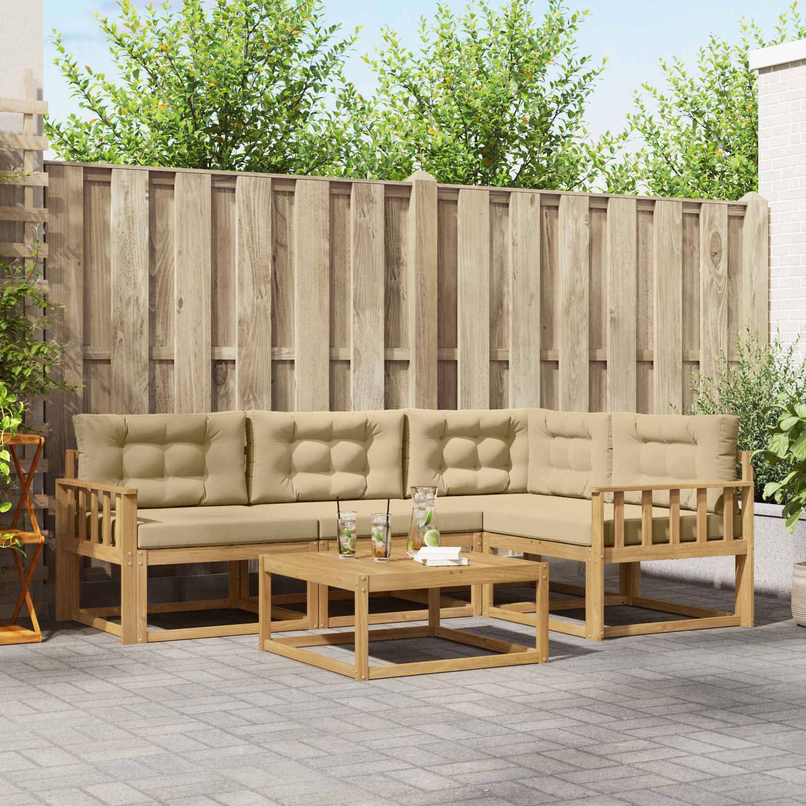 vidaXL Outdoor-Sofagarnitur 5 pcs Weiß und Beige 79 x 79 x 37 cm