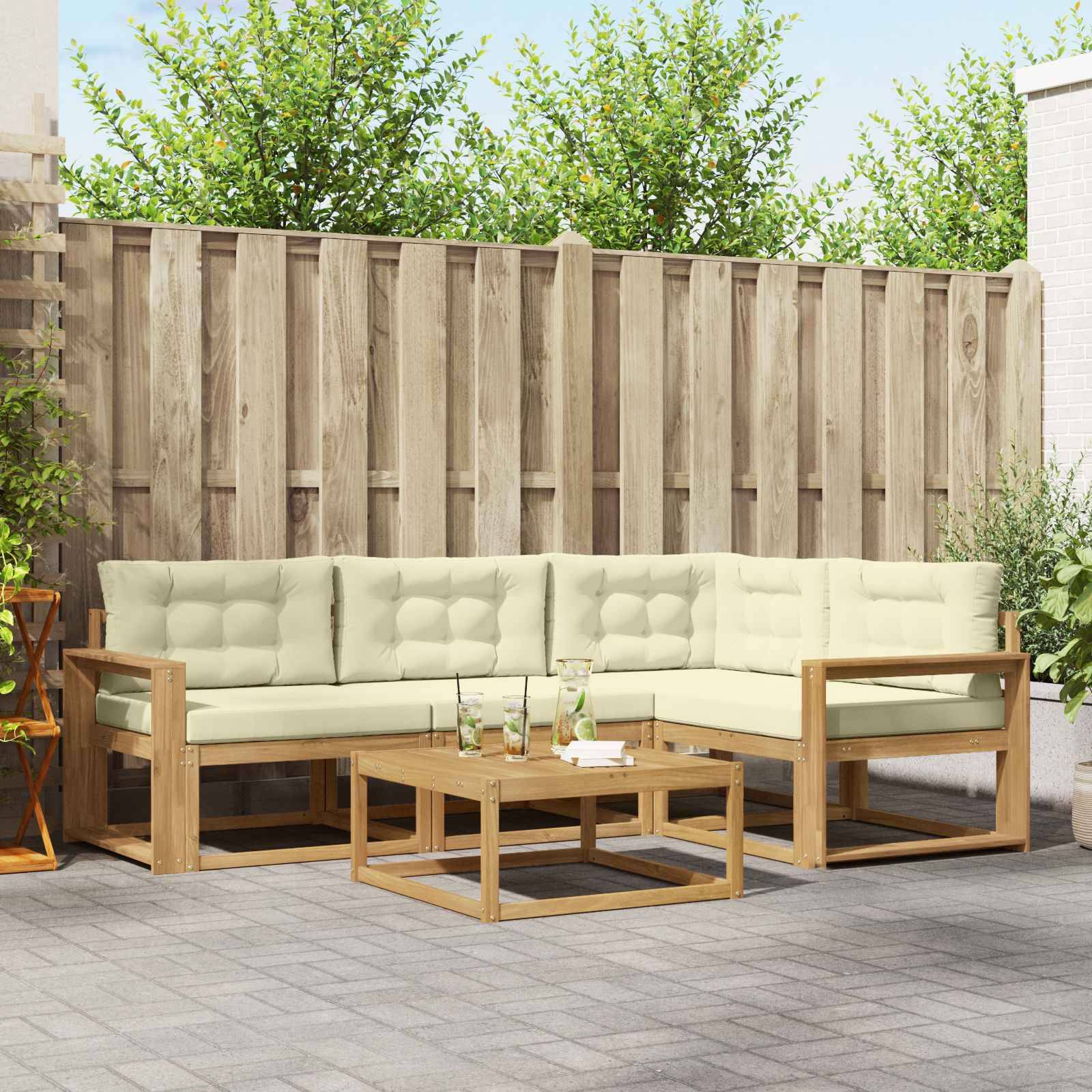 vidaXL Outdoor-Sofagarnitur 5 pcs Weiß und Creme 79 x 79 x 37 cm