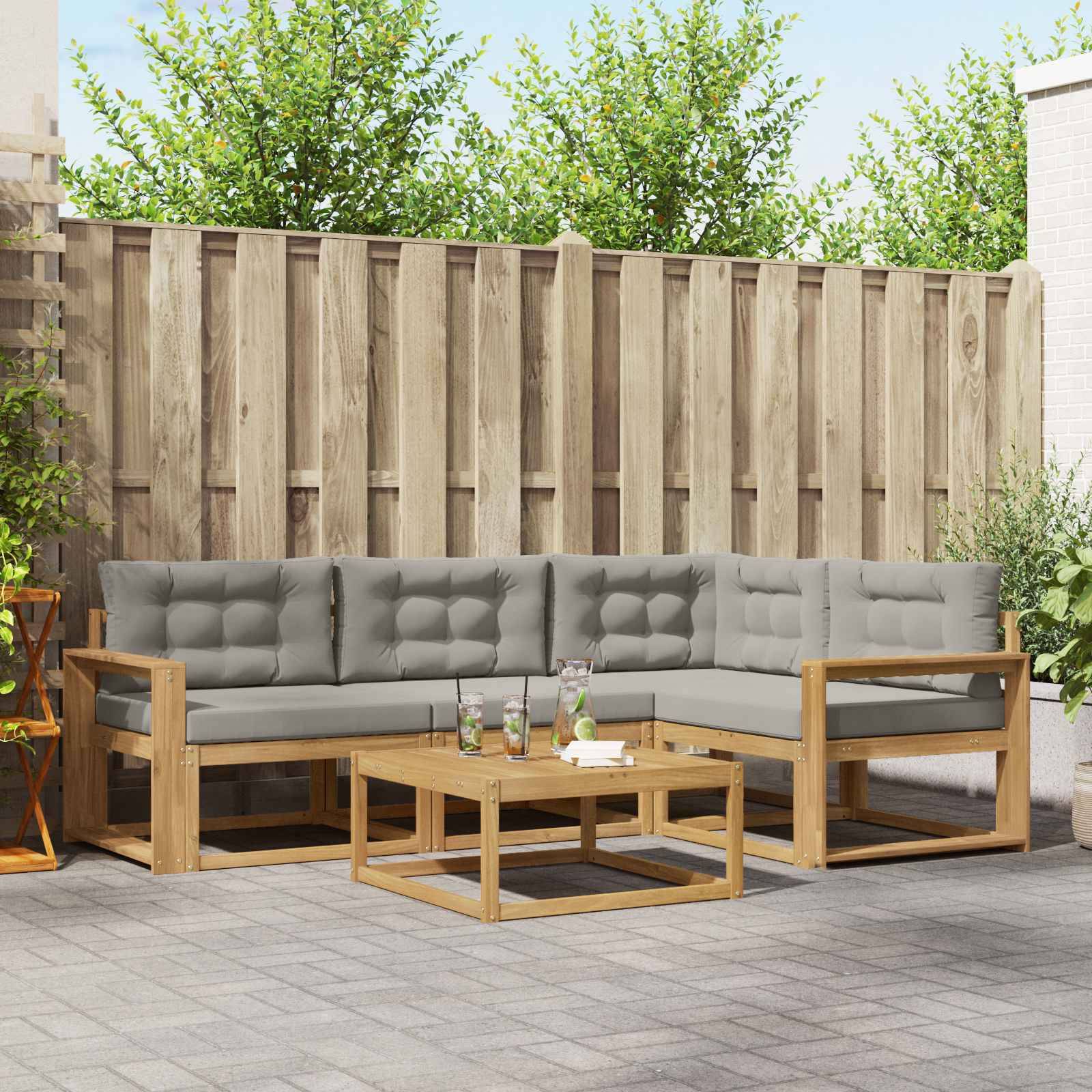 vidaXL Outdoor-Sofagarnitur 5 pcs Weiß und Hellgrau 79 x 79 x 37 cm