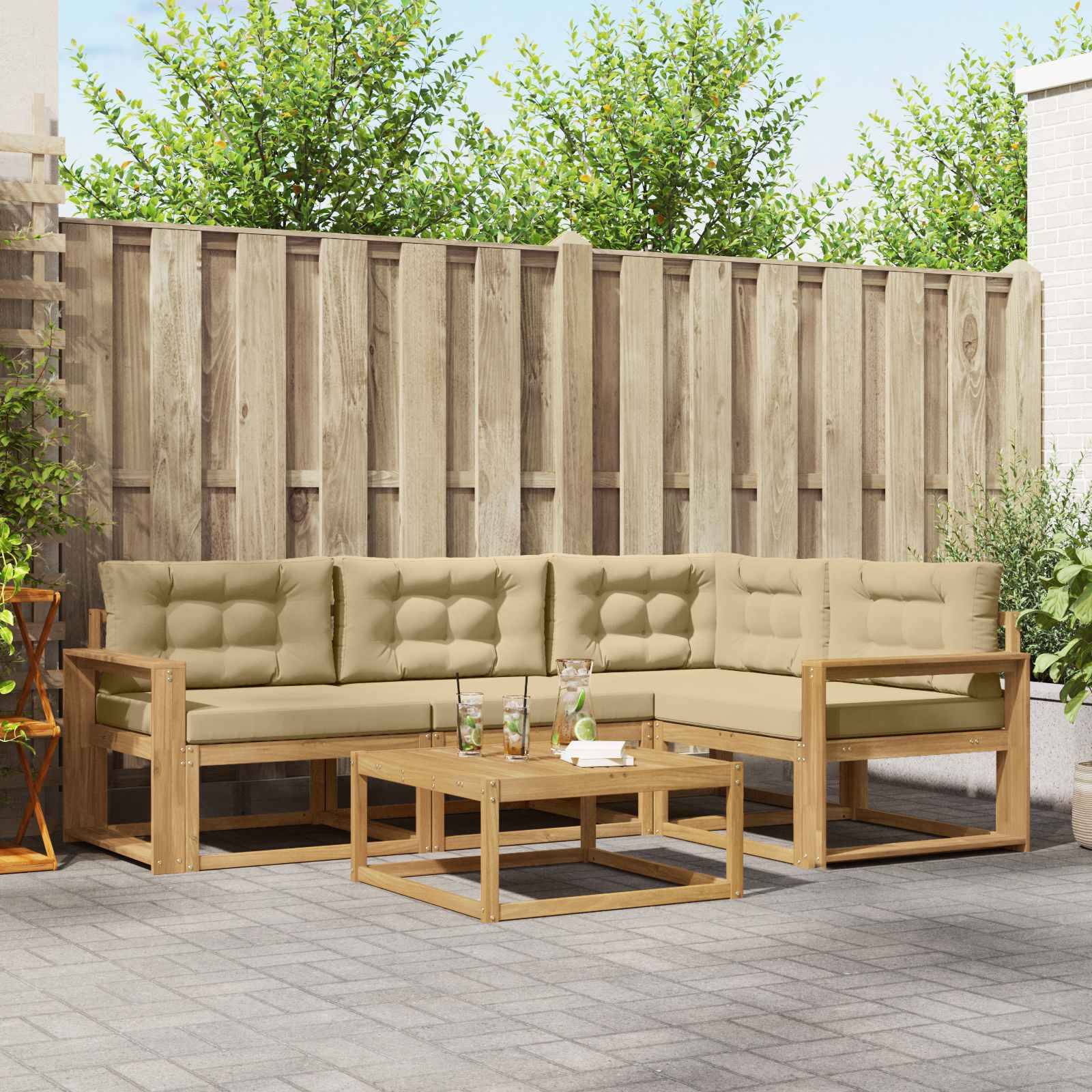 vidaXL Outdoor-Sofagarnitur 5 pcs Weiß und Beige 79 x 79 x 37 cm