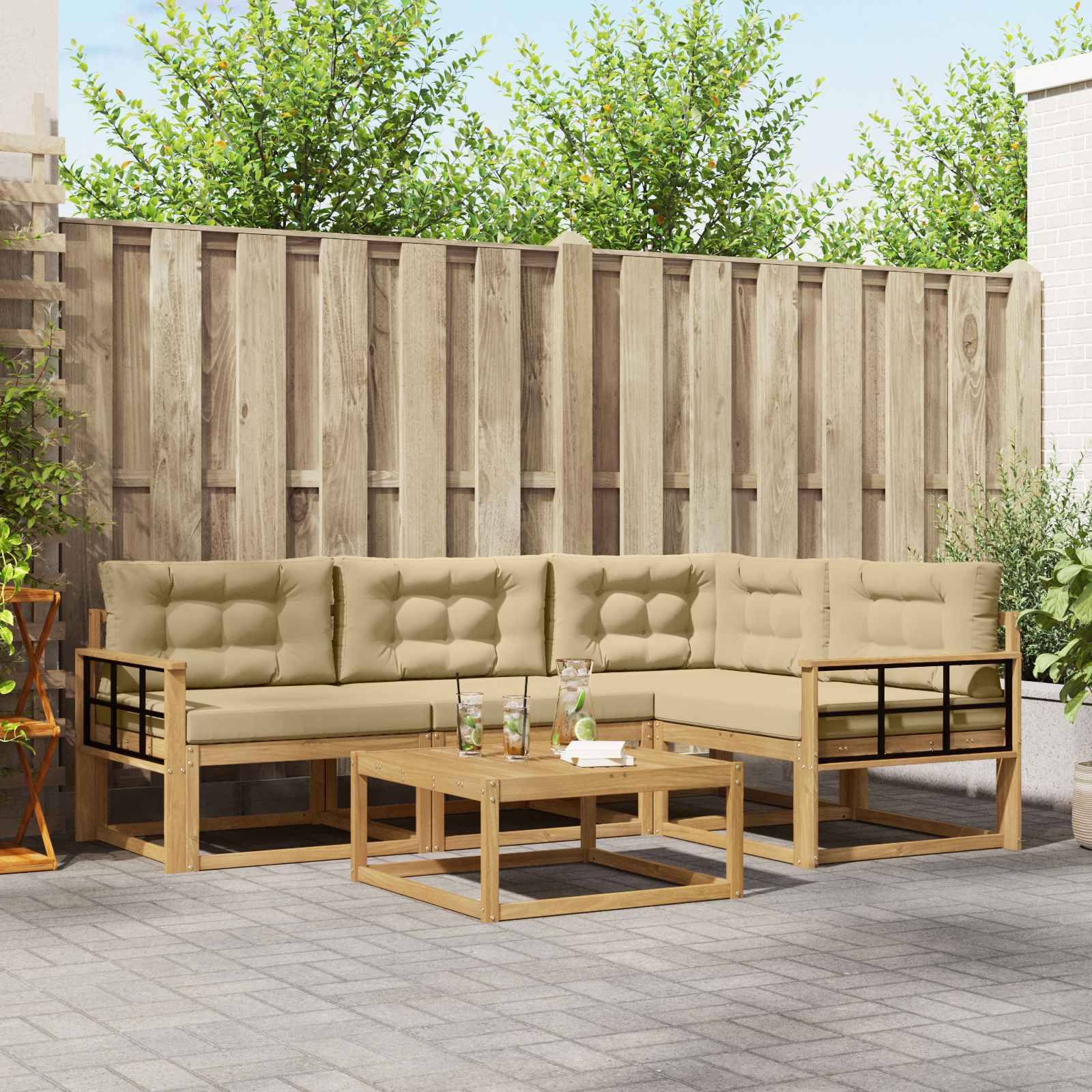 vidaXL Outdoor-Sofagarnitur 5 pcs Weiß und Beige 79 x 79 x 37 cm