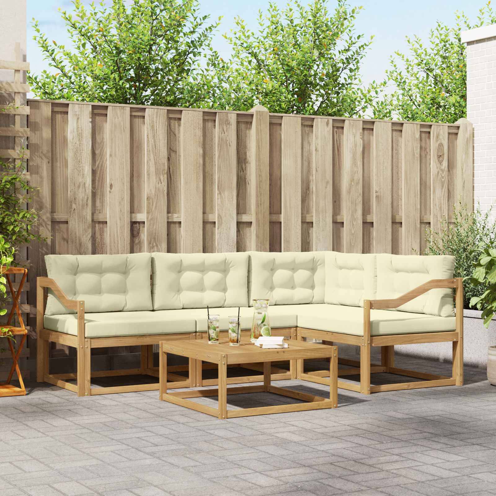 vidaXL Outdoor-Sofagarnitur 5 pcs Weiß und Creme 79 x 79 x 37 cm