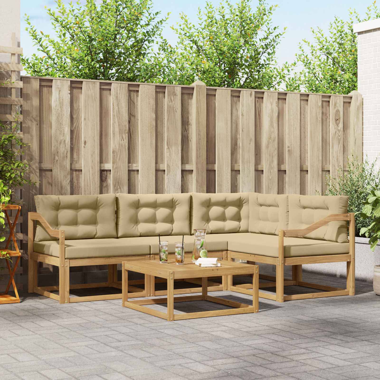 vidaXL Outdoor-Sofagarnitur 5 pcs Weiß und Beige 79 x 79 x 37 cm