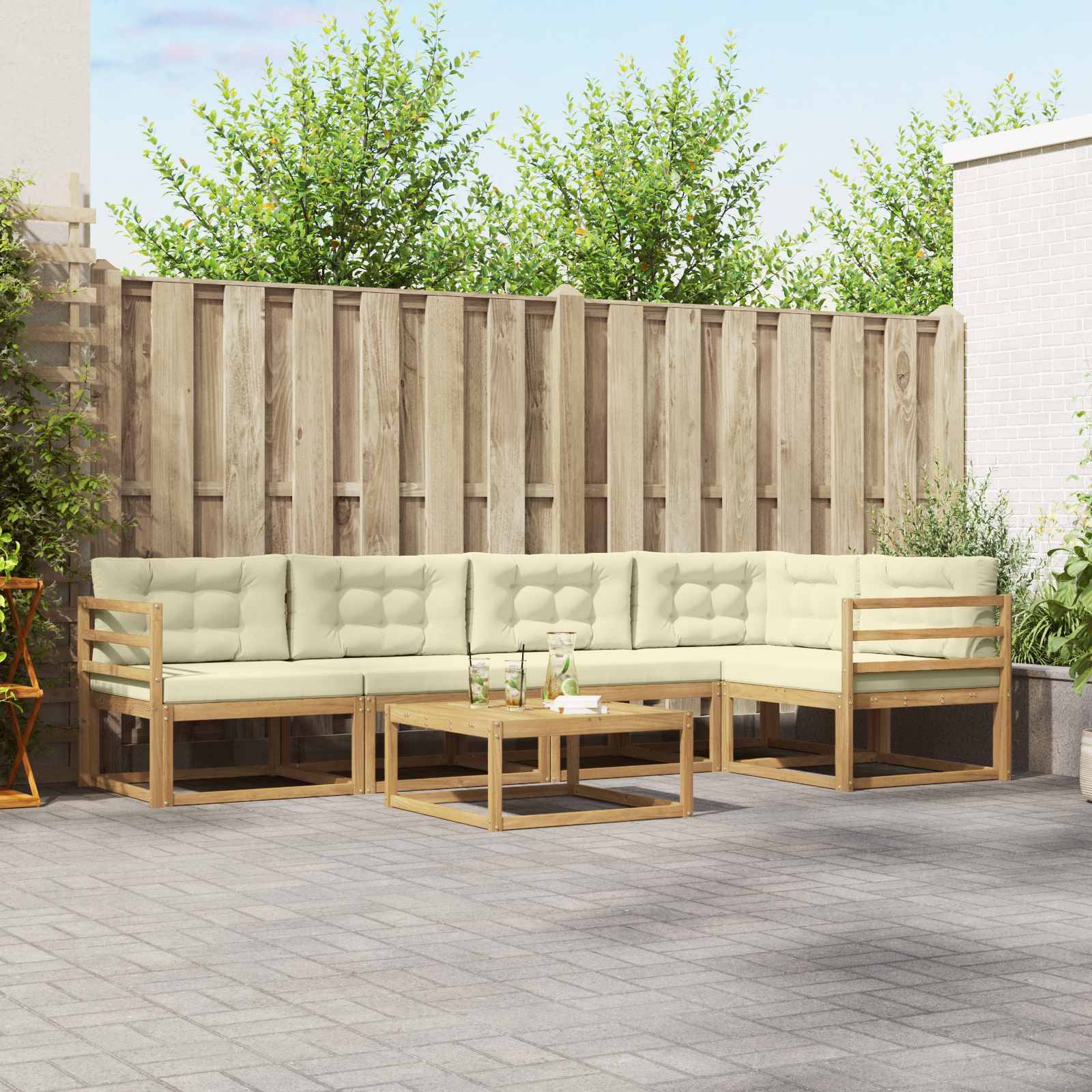 vidaXL Outdoor-Sofagarnitur 6 pcs Weiß und Creme 79 x 79 x 37 cm