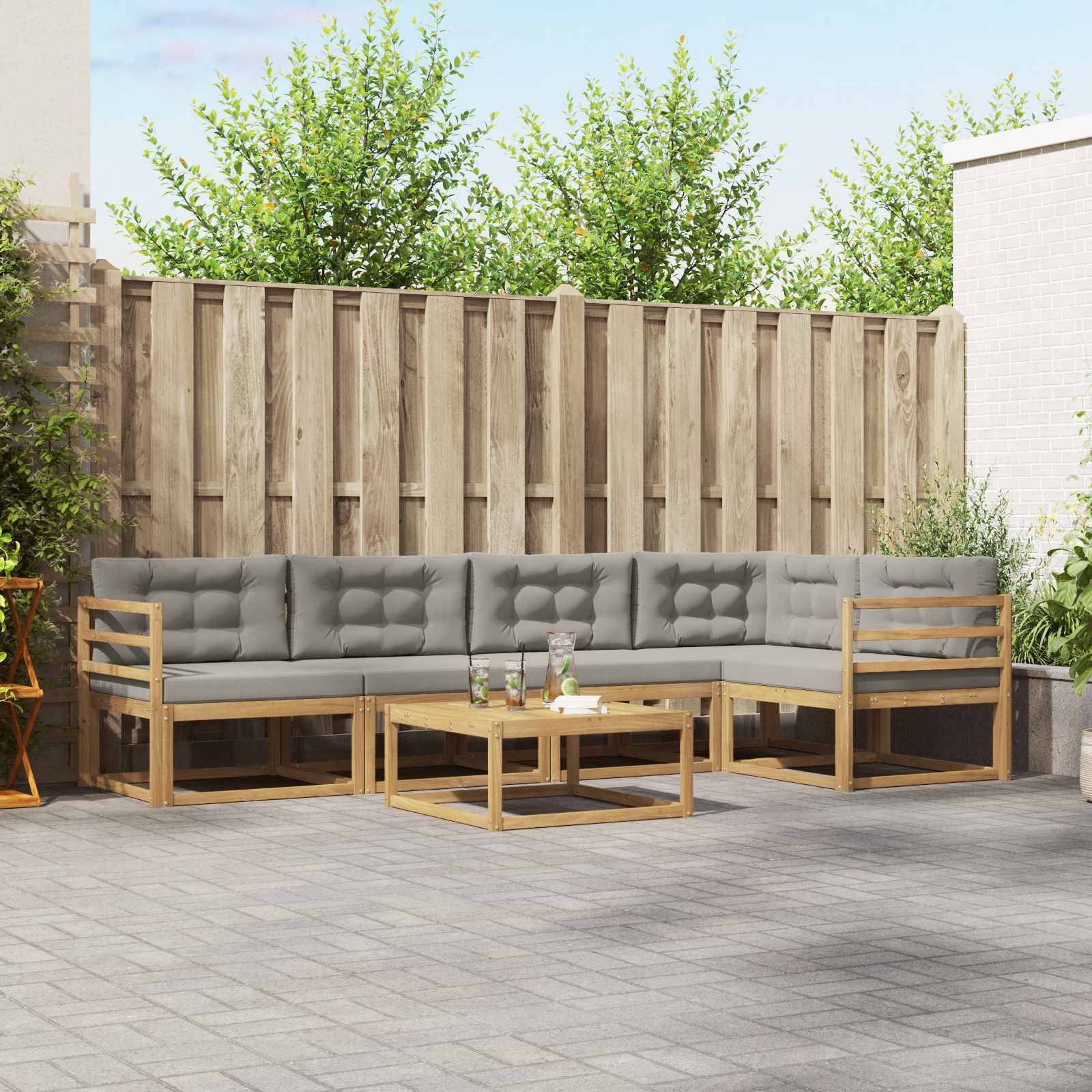 vidaXL Outdoor-Sofagarnitur 6 pcs Weiß und Hellgrau 79 x 79 x 37 cm