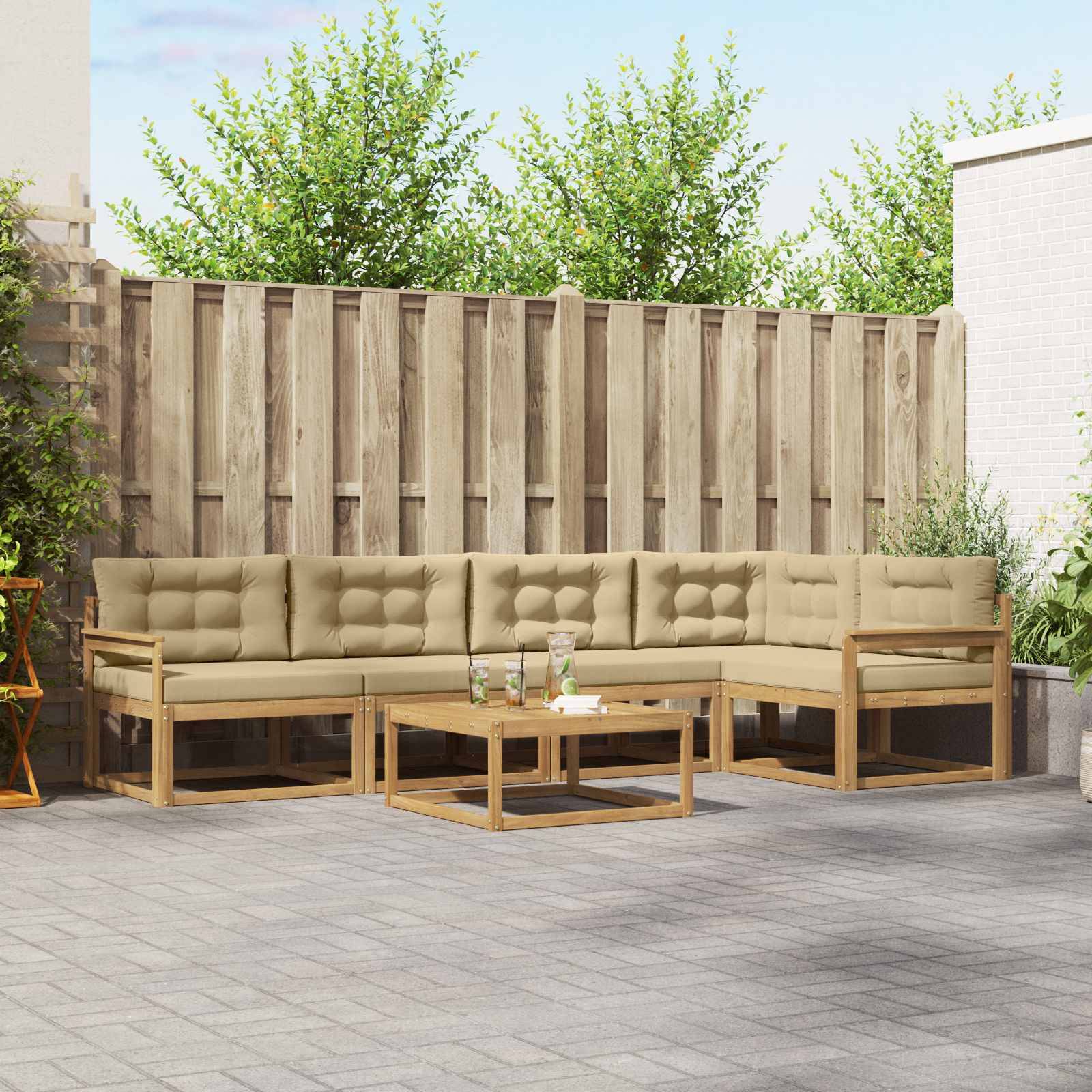 vidaXL Outdoor-Sofagarnitur 6 pcs Weiß und Beige 79 x 79 x 37 cm