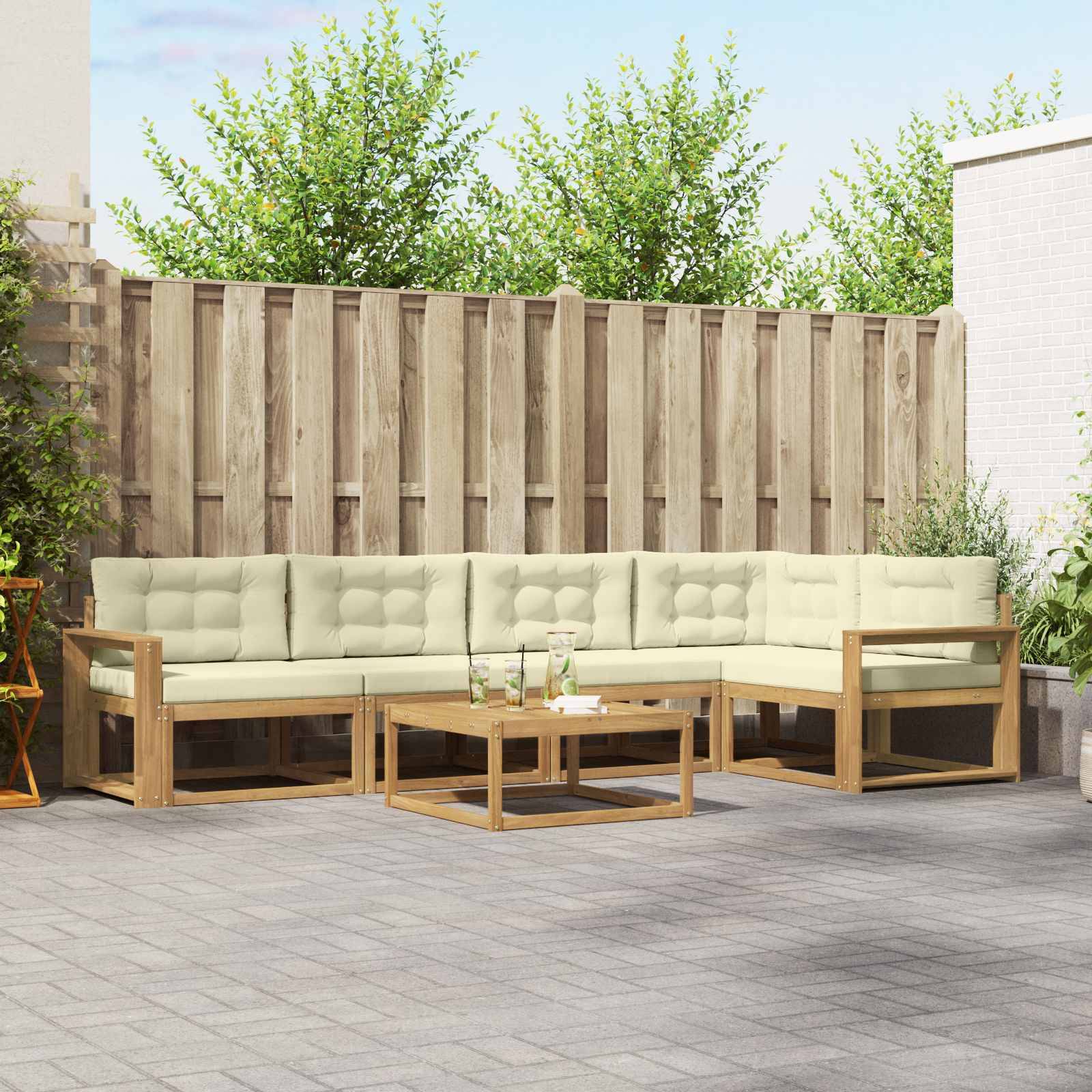 vidaXL Outdoor-Sofagarnitur 6 pcs Weiß und Creme 79 x 79 x 37 cm