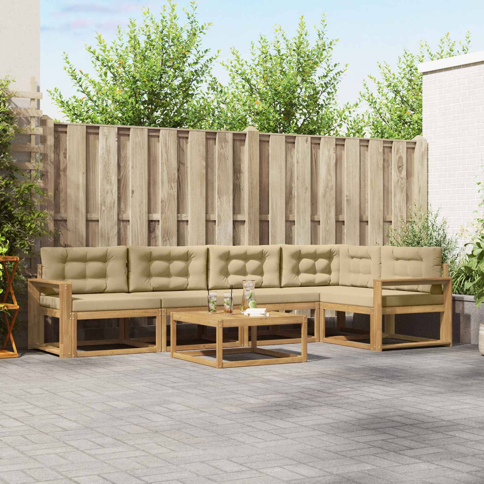 vidaXL Outdoor-Sofagarnitur 6 pcs Weiß und Beige 79 x 79 x 37 cm
