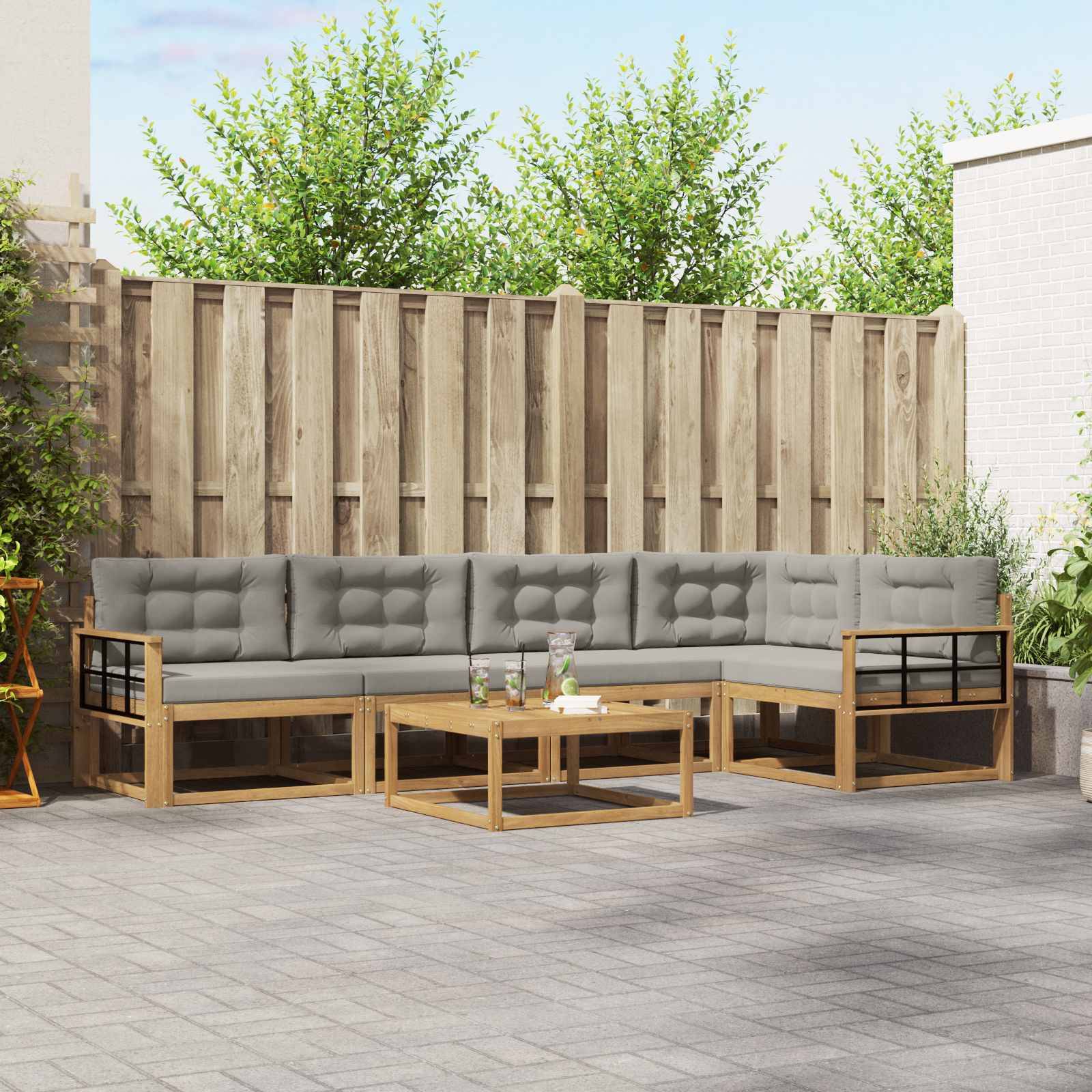 vidaXL Outdoor-Sofagarnitur 6 pcs Weiß und Hellgrau 79 x 79 x 37 cm