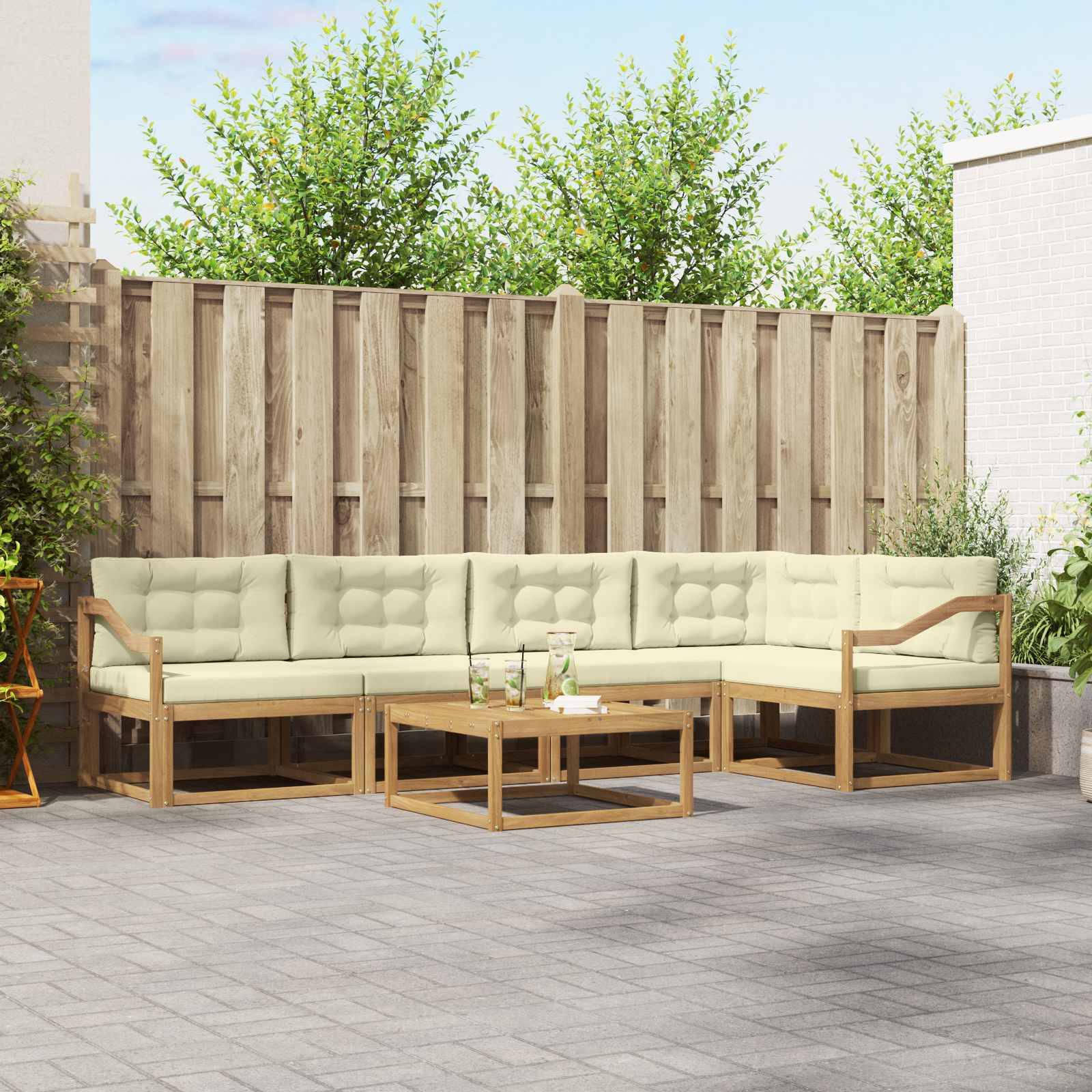 vidaXL Outdoor-Sofagarnitur 6 pcs Weiß und Creme 79 x 79 x 37 cm