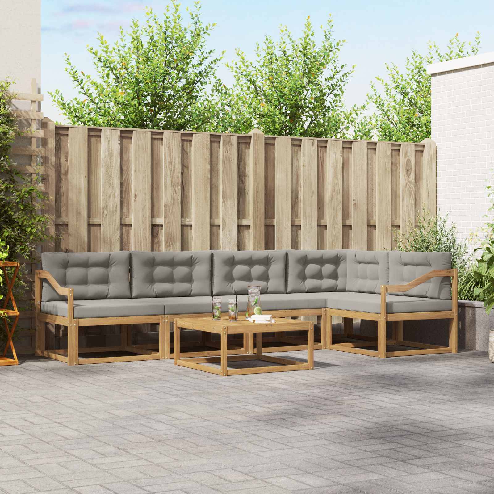 vidaXL Outdoor-Sofagarnitur 6 pcs Weiß und Hellgrau 79 x 79 x 37 cm