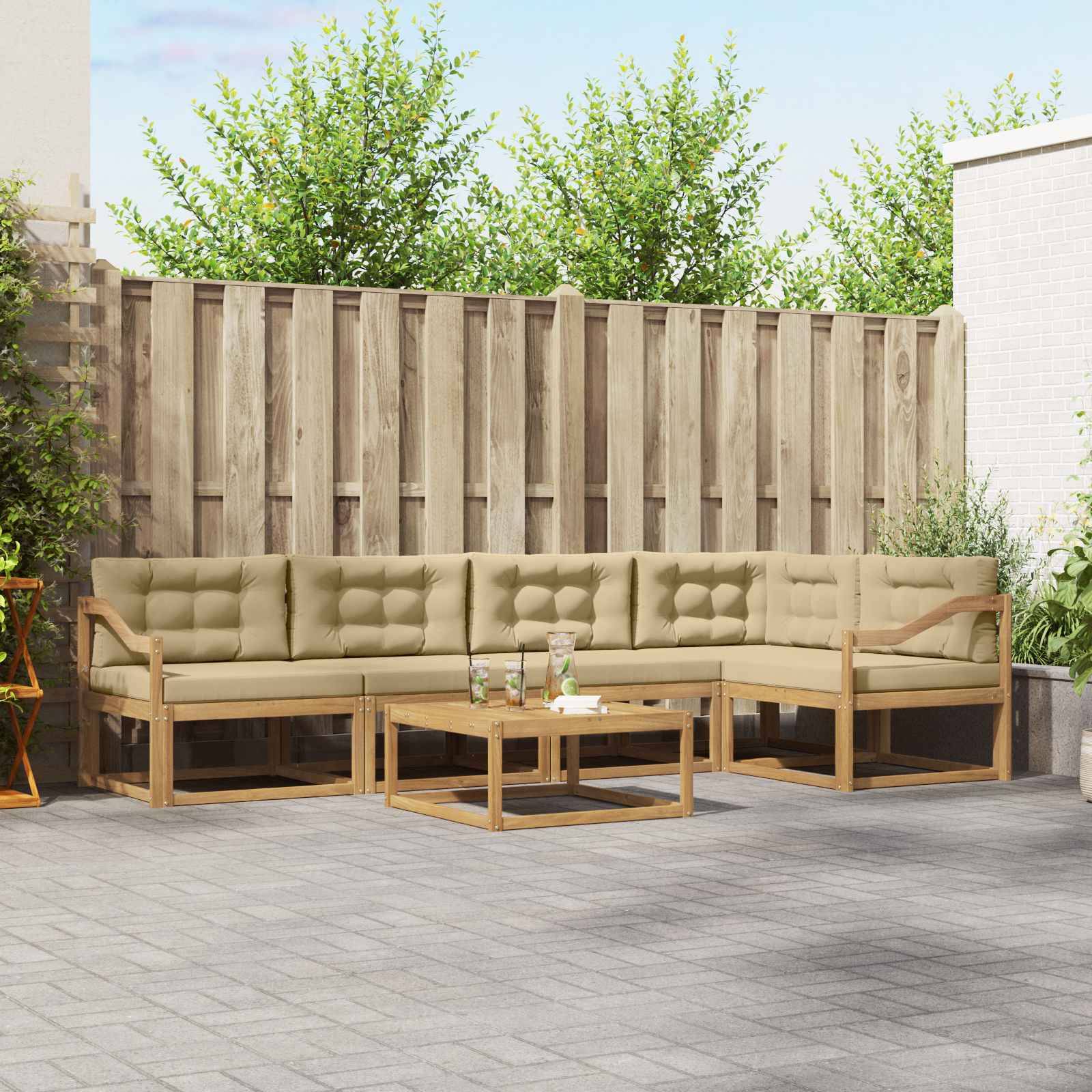 vidaXL Outdoor-Sofagarnitur 6 pcs Weiß und Beige 79 x 79 x 37 cm