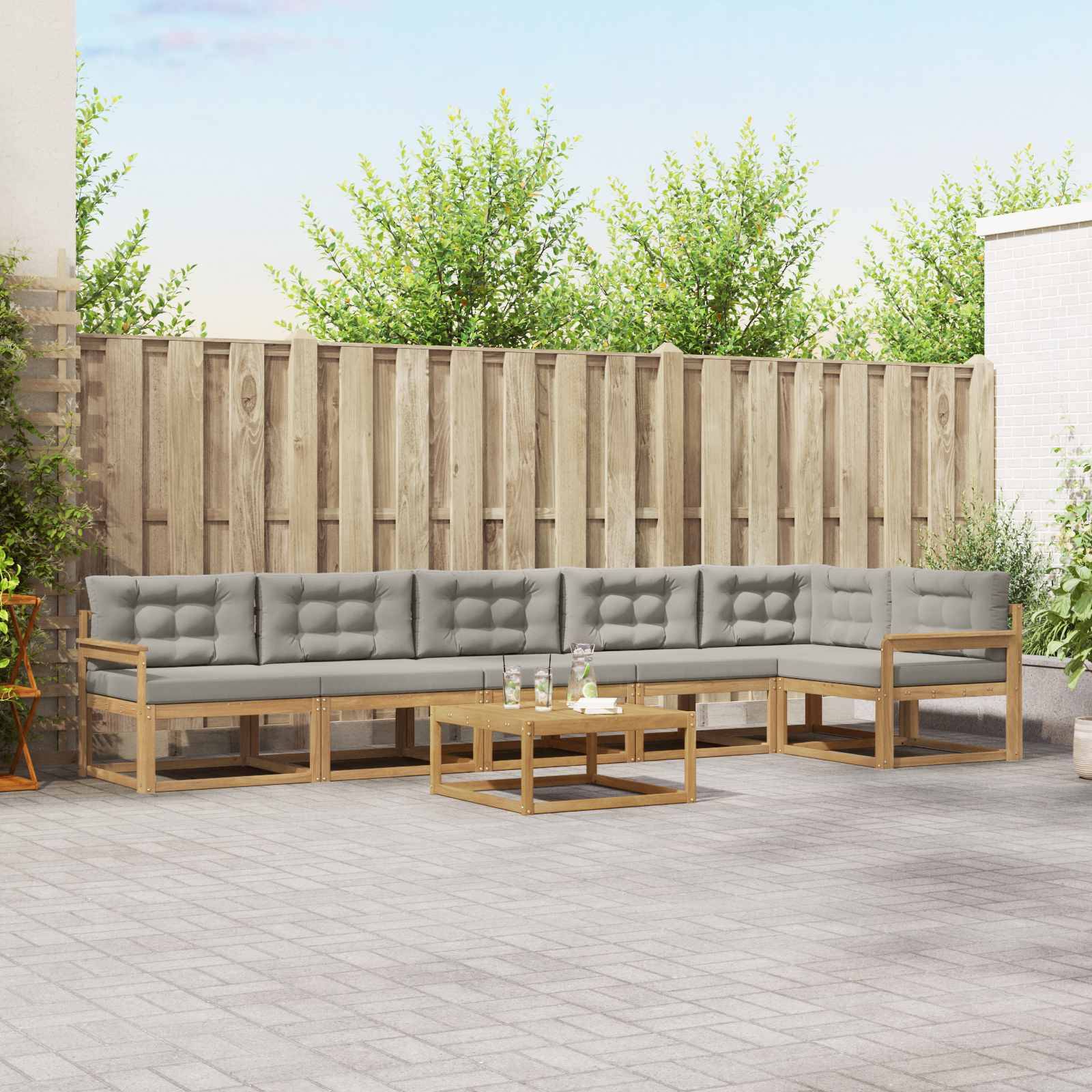 vidaXL Outdoor-Sofagarnitur 7 pcs Weiß und Hellgrau 79 x 79 x 37 cm