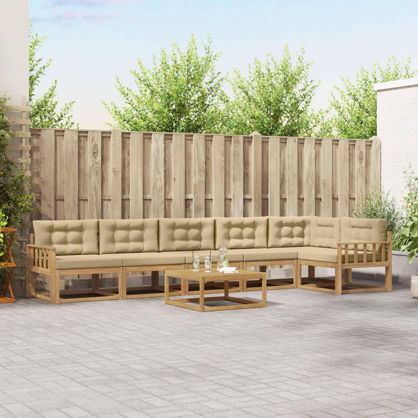 vidaXL Outdoor-Sofagarnitur 7 pcs Weiß und Beige 79 x 79 x 37 cm