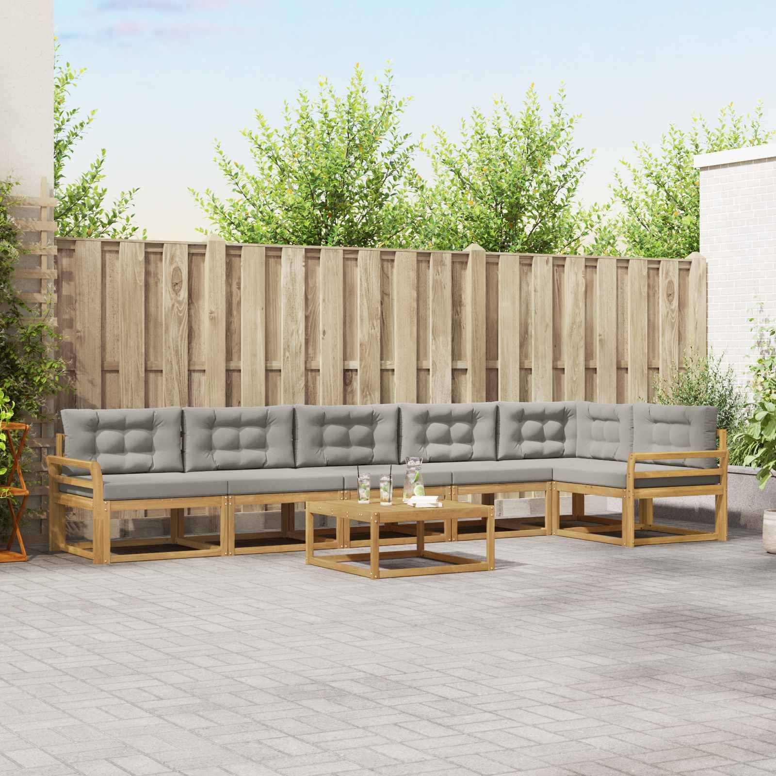 vidaXL Outdoor-Sofagarnitur 7 pcs Weiß und Hellgrau 79 x 79 x 37 cm
