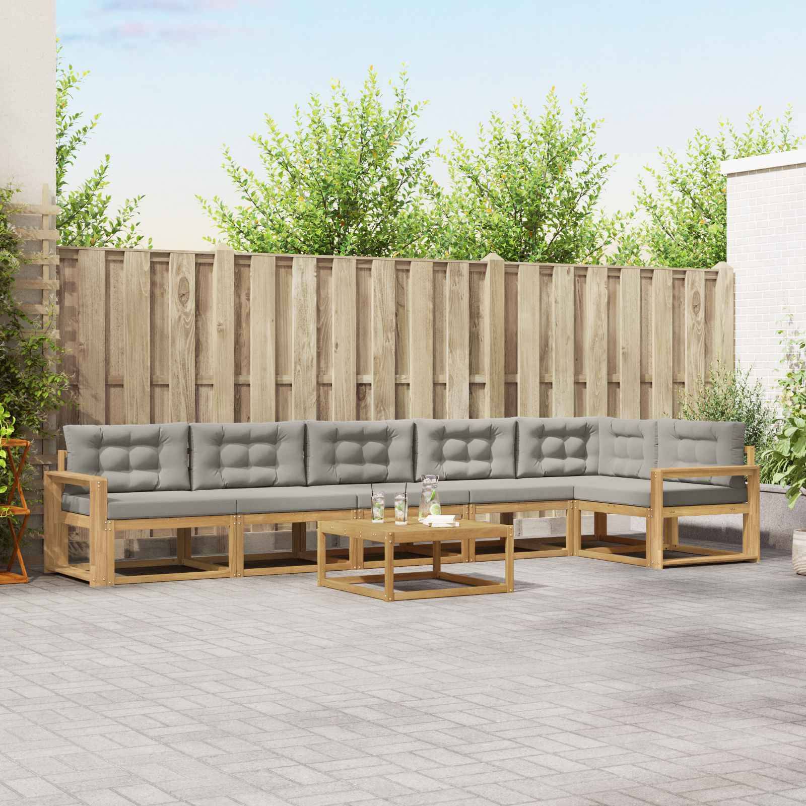 vidaXL Outdoor-Sofagarnitur 7 pcs Weiß und Hellgrau 79 x 79 x 37 cm