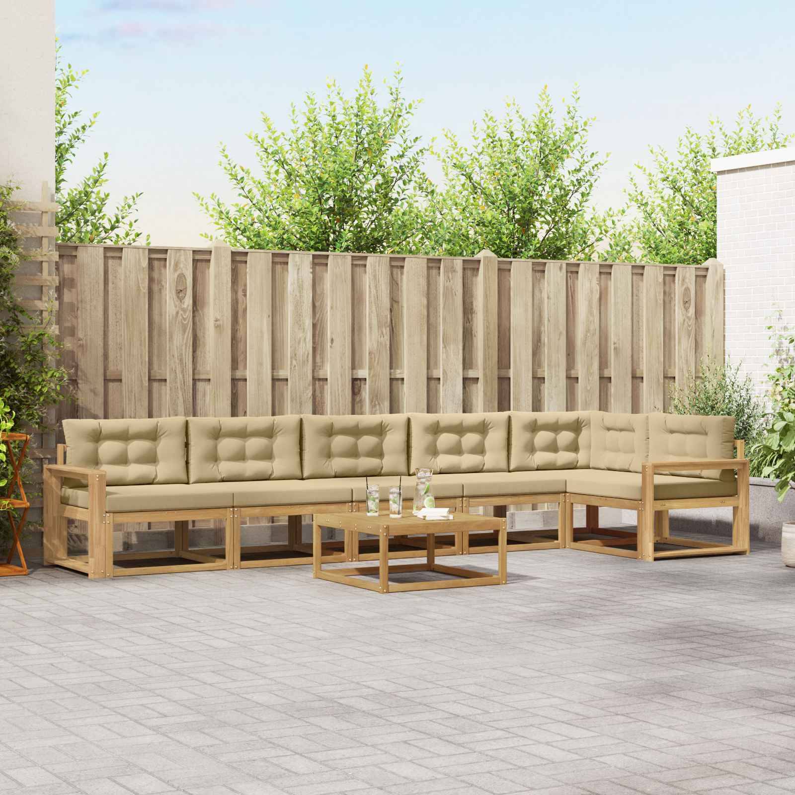vidaXL Outdoor-Sofagarnitur 7 pcs Weiß und Beige 79 x 79 x 37 cm