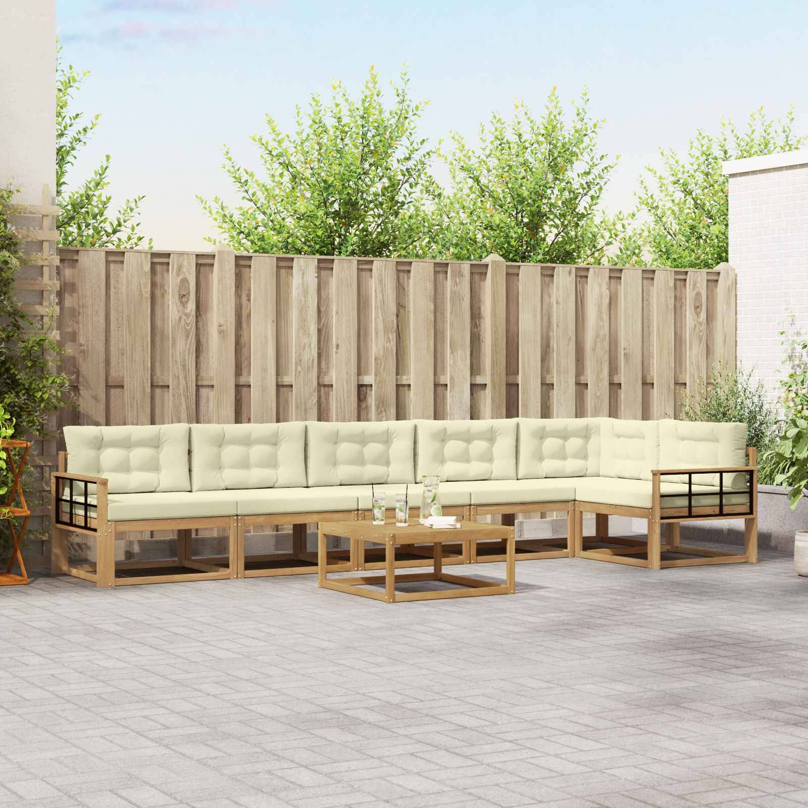 vidaXL Outdoor-Sofagarnitur 7 pcs Weiß und Creme 79 x 79 x 37 cm