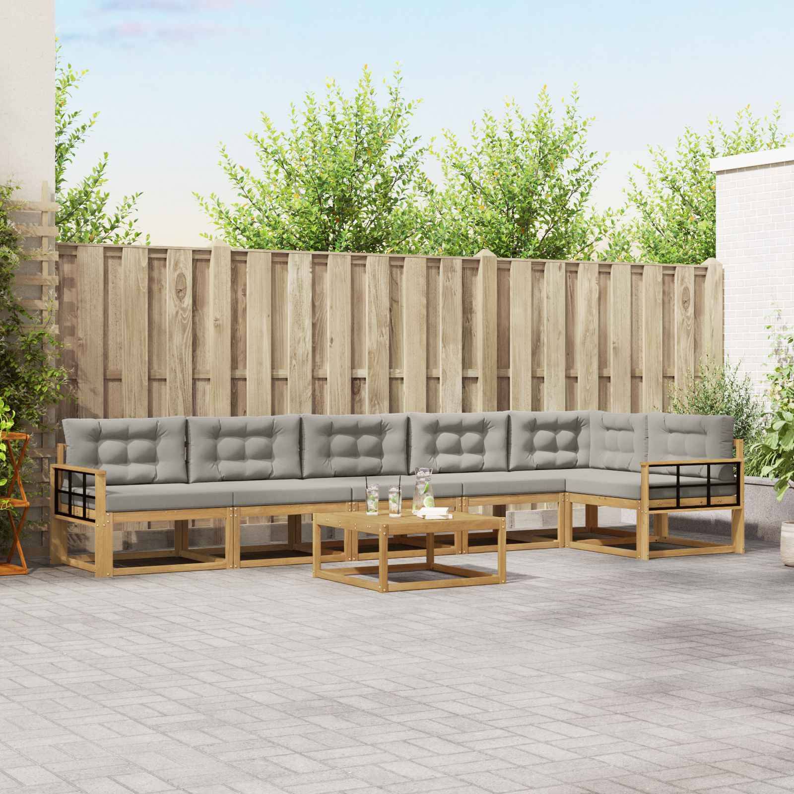 vidaXL Outdoor-Sofagarnitur 7 pcs Weiß und Hellgrau 79 x 79 x 37 cm