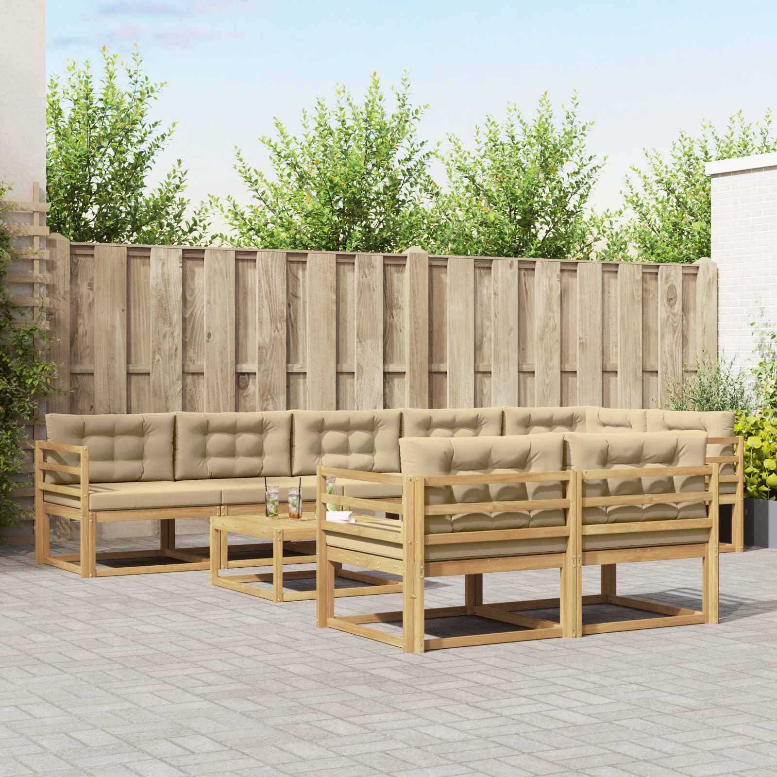 vidaXL Outdoor-Sofagarnitur 9 pcs Weiß und Beige 79 x 79 x 37 cm