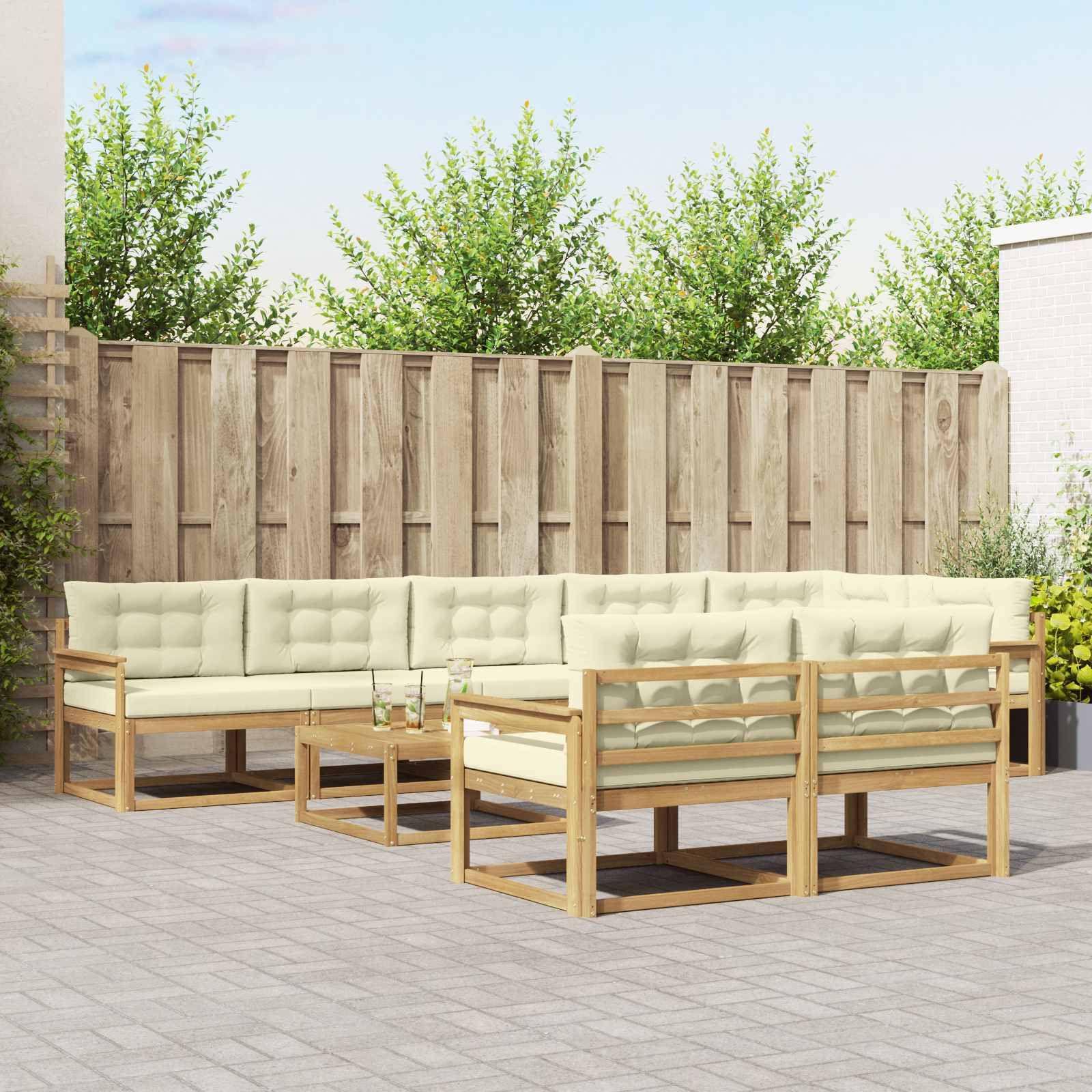 vidaXL Outdoor-Sofagarnitur 9 pcs Weiß und Creme 79 x 79 x 37 cm