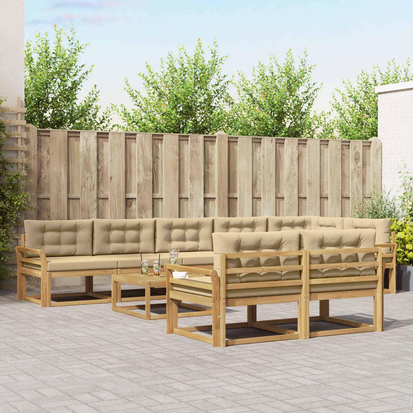 vidaXL Outdoor-Sofagarnitur 9 pcs Weiß und Beige 79 x 79 x 37 cm