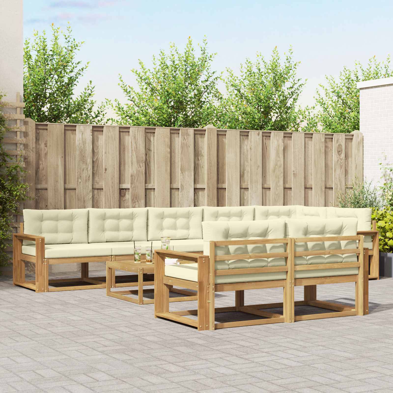vidaXL Outdoor-Sofagarnitur 9 pcs Weiß und Creme 79 x 79 x 37 cm