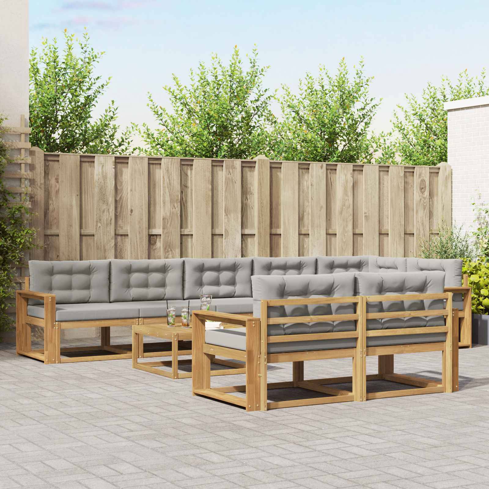 vidaXL Outdoor-Sofagarnitur 9 pcs Weiß und Hellgrau 79 x 79 x 37 cm