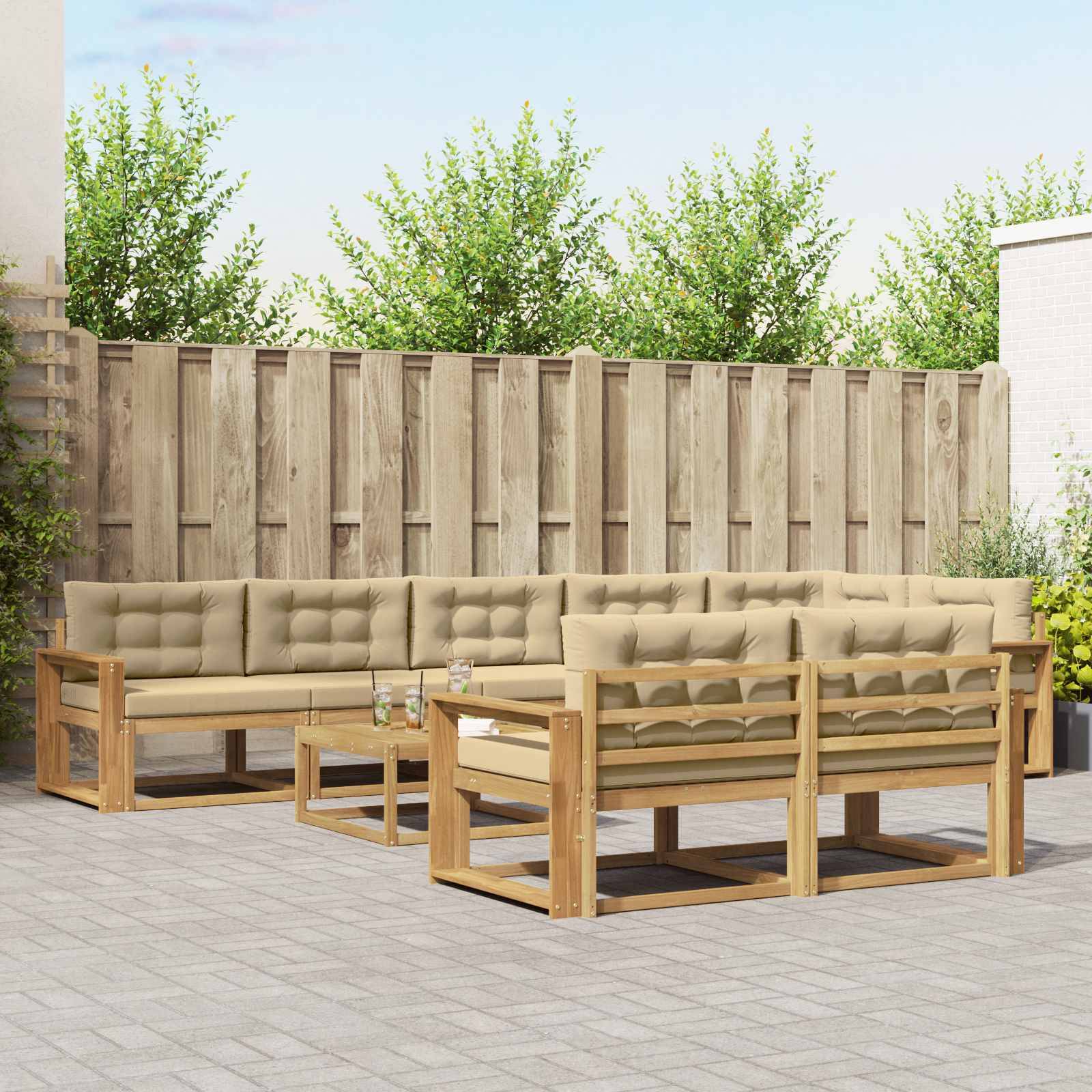 vidaXL Outdoor-Sofagarnitur 9 pcs Weiß und Beige 79 x 79 x 37 cm
