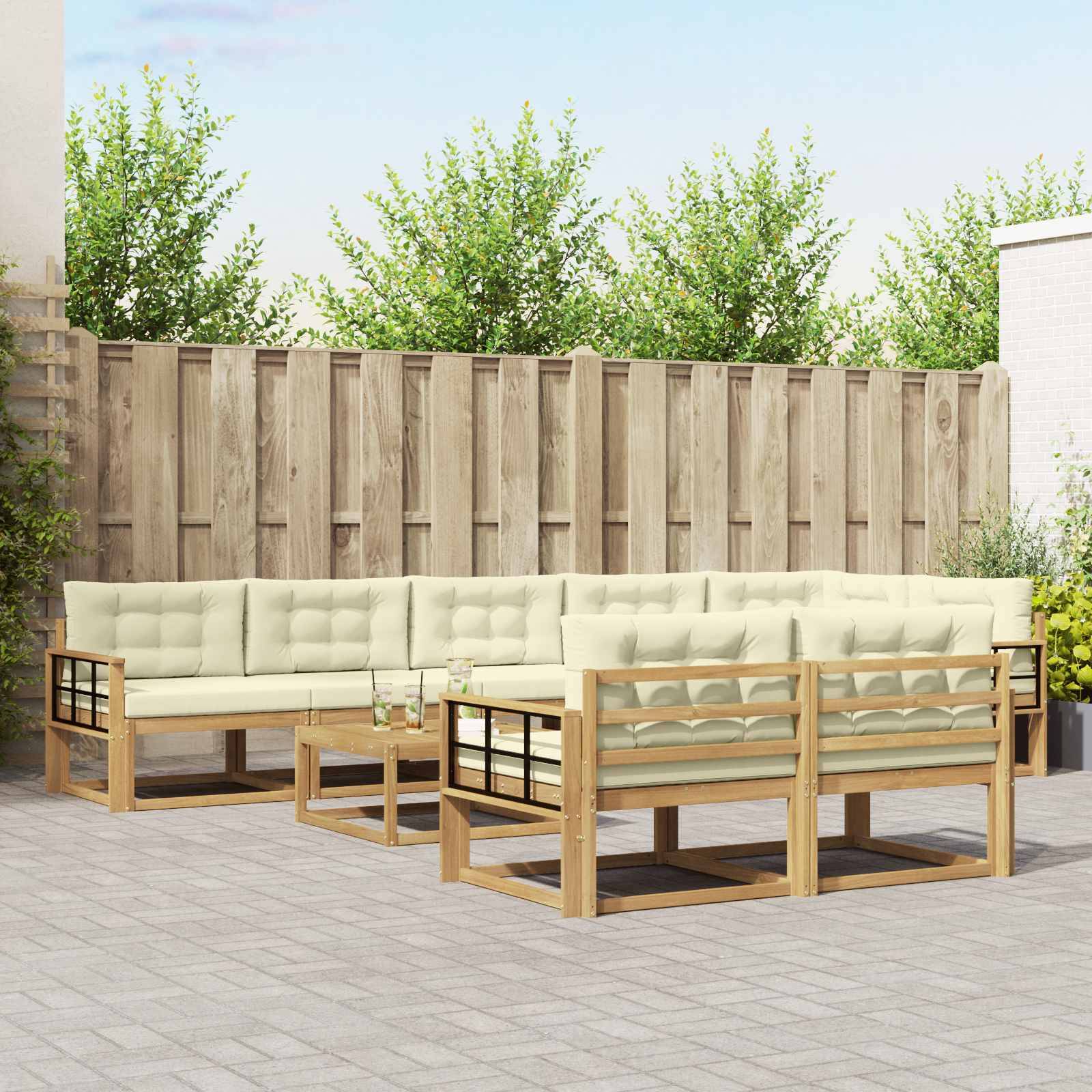 vidaXL Outdoor-Sofagarnitur 9 pcs Weiß und Creme 79 x 79 x 37 cm