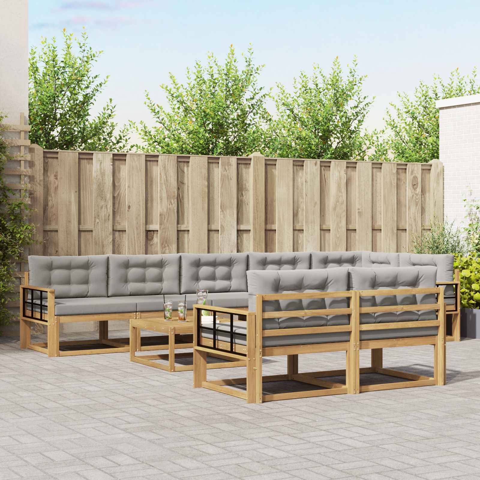 vidaXL Outdoor-Sofagarnitur 9 pcs Weiß und Hellgrau 79 x 79 x 37 cm