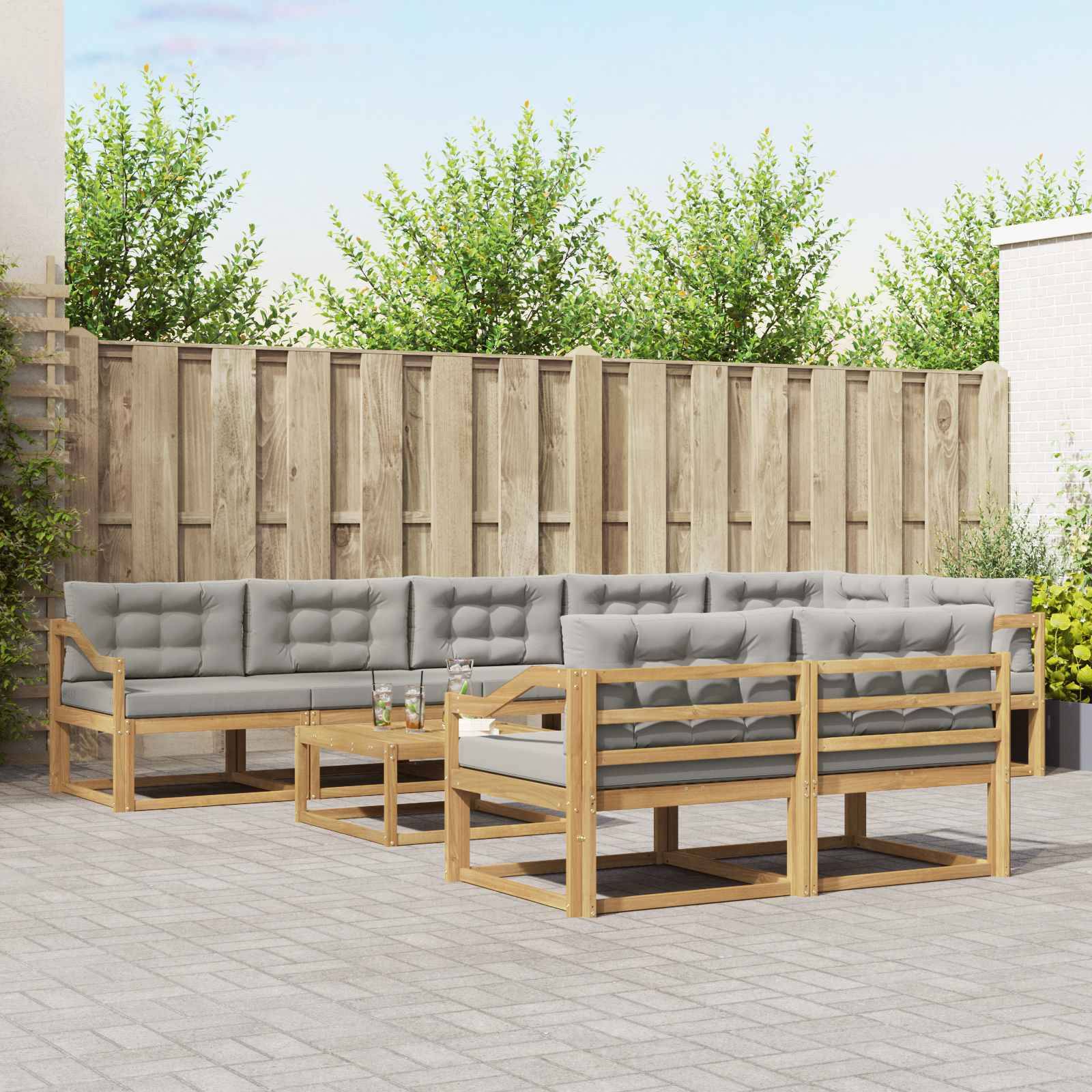 vidaXL Outdoor-Sofagarnitur 9 pcs Weiß und Hellgrau 79 x 79 x 37 cm