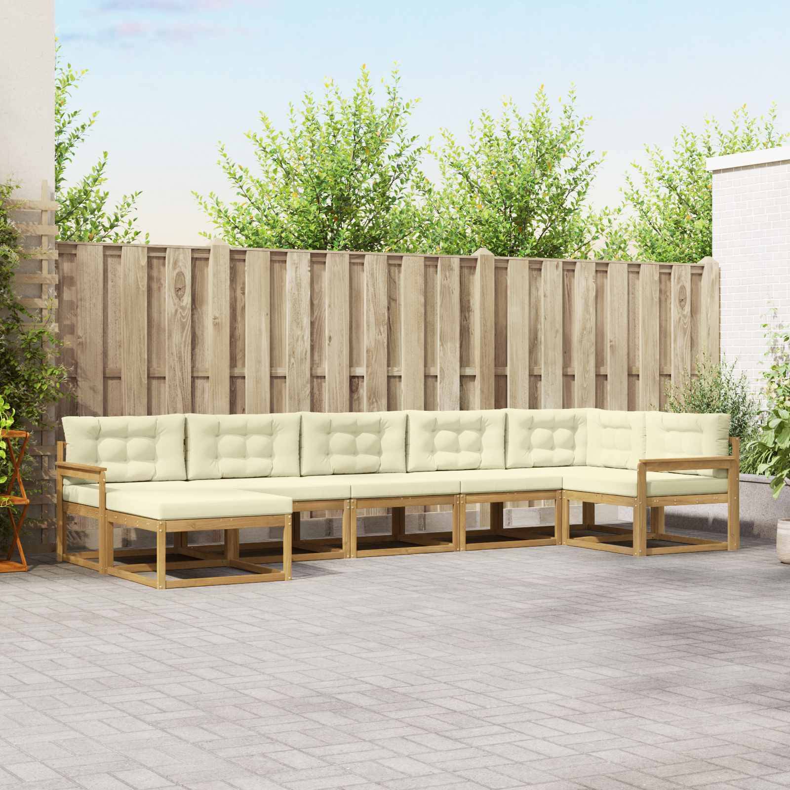 vidaXL Outdoor-Sofagarnitur mit Kissen 7 pcs Weiß und Creme