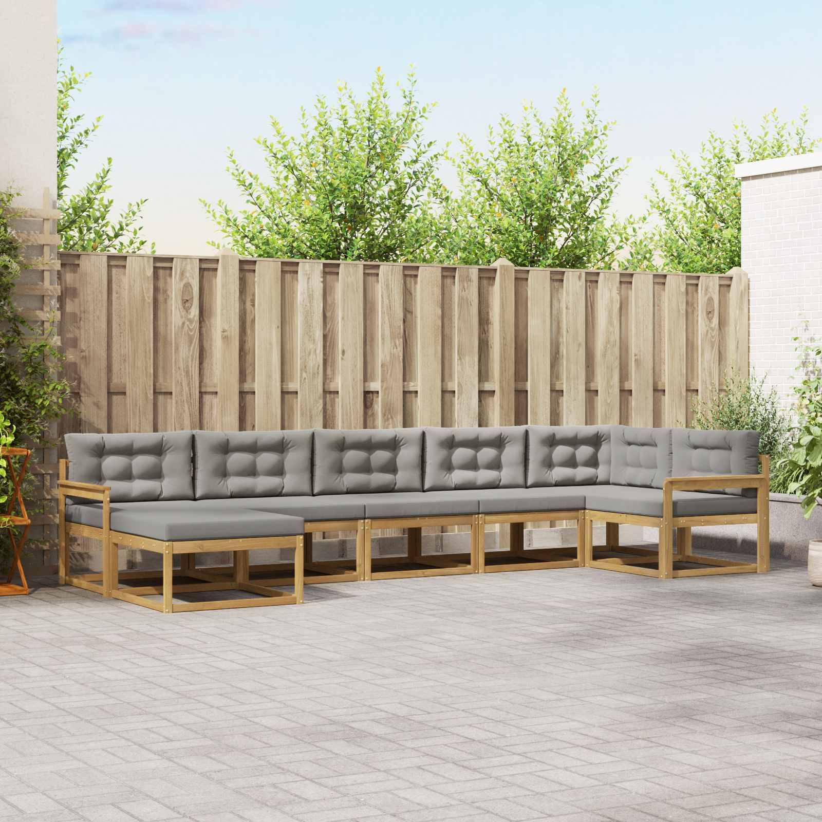 vidaXL Outdoor-Sofagarnitur mit Kissen 7 pcs Weiß und Hellgrau