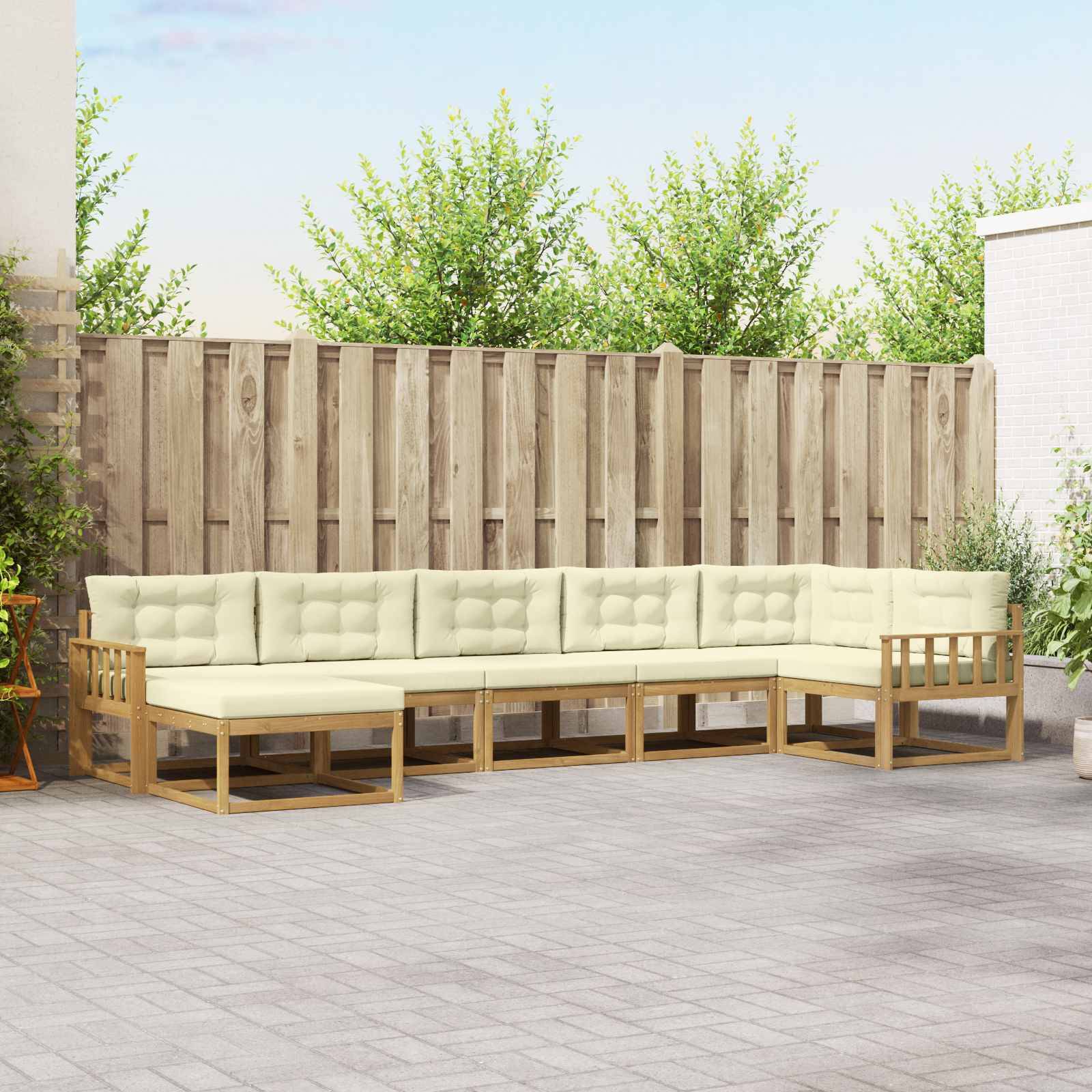 vidaXL Outdoor-Sofagarnitur mit Kissen 7 pcs Weiß und Creme