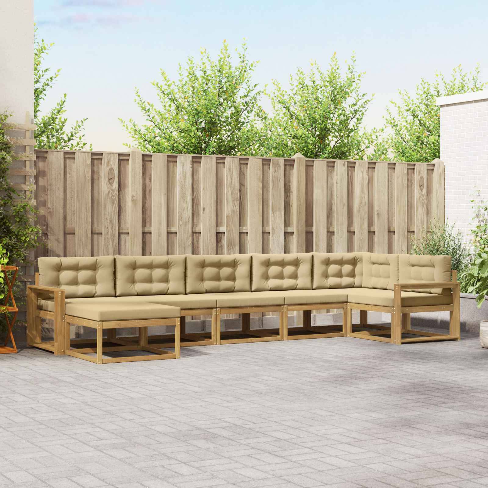 vidaXL Outdoor-Sofagarnitur mit Kissen 7 pcs Weiß und Beige