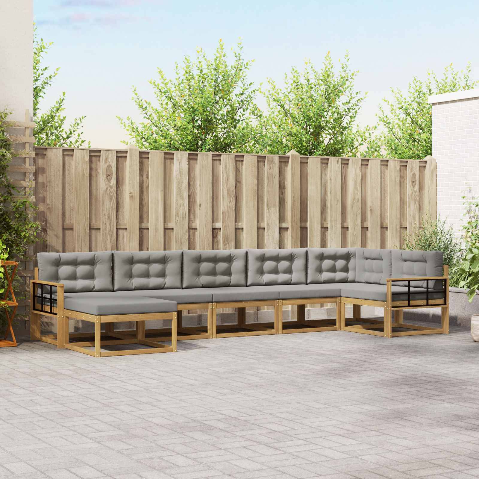 vidaXL Outdoor-Sofagarnitur mit Kissen 7 pcs Weiß und Hellgrau