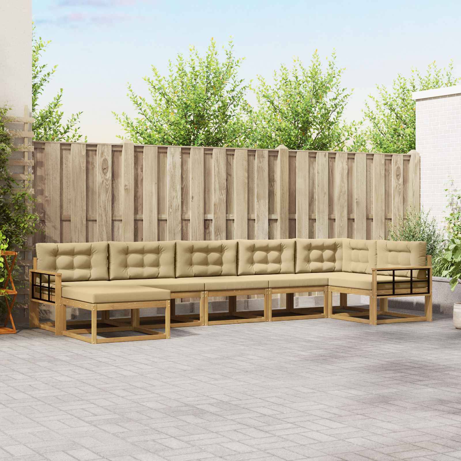 vidaXL Outdoor-Sofagarnitur mit Kissen 7 pcs Weiß und Beige